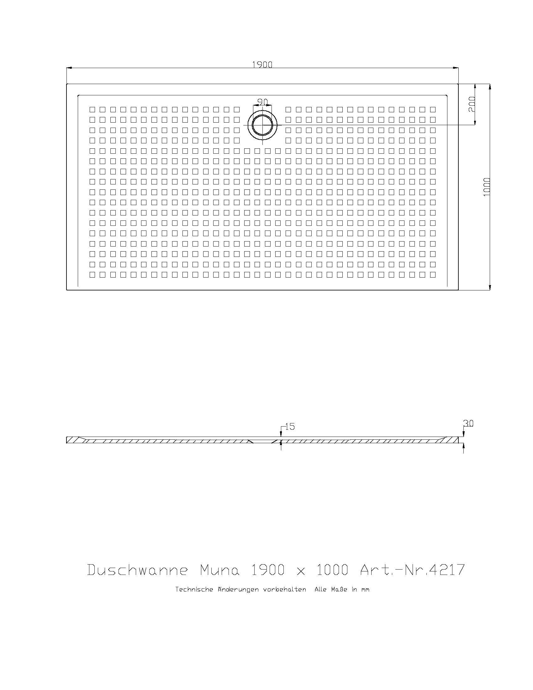 Duschwanne „Muna“ Rechteck 190 × 100 cm in Weiß