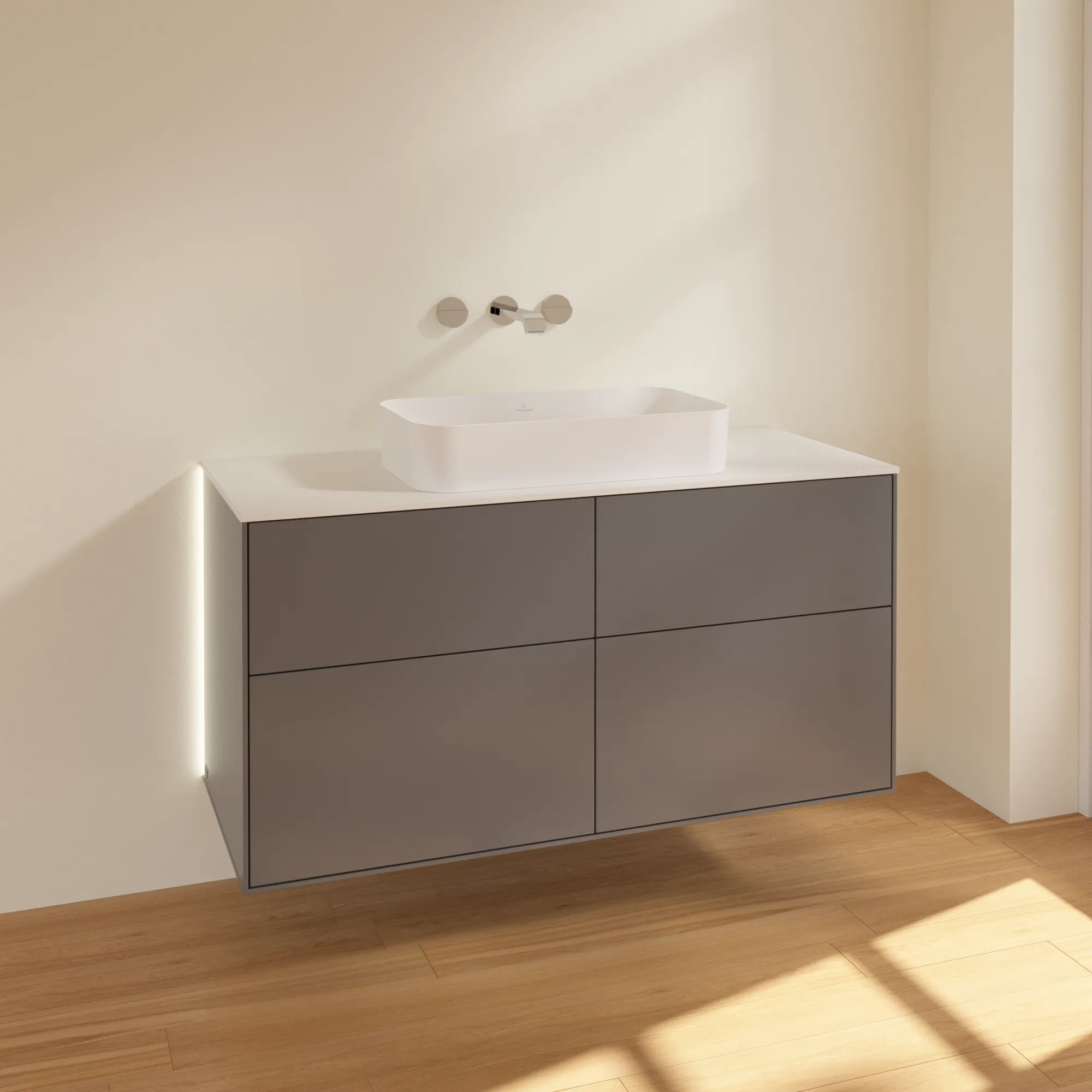 Villeroy & Boch Waschtischunterschrank „Finion“ für Schrankwaschtisch 120 × 60,3 × 50,1 cm 4 Schubladen, für Waschtischposition mittig, inkl. Beleuchtung mittig