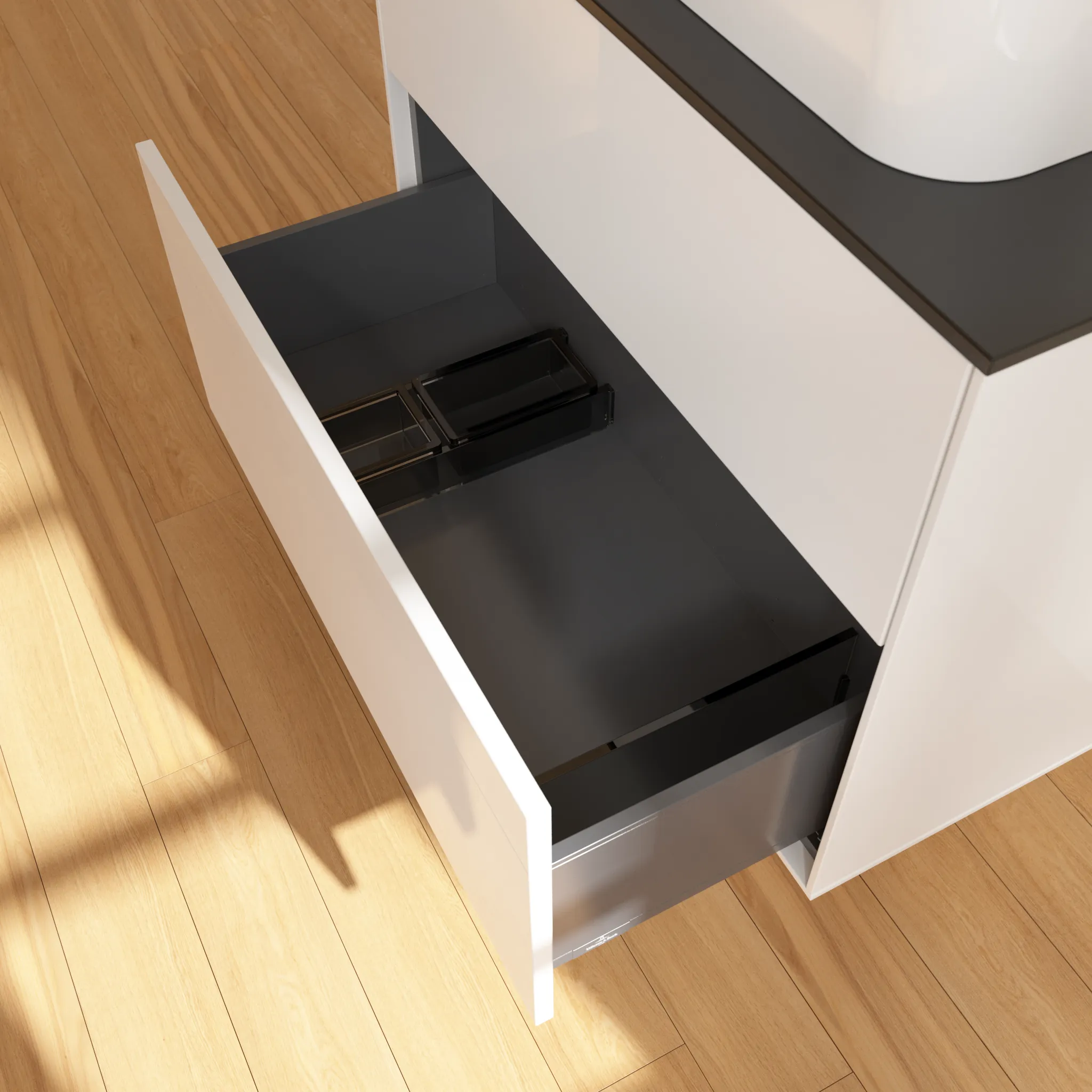 Villeroy & Boch Finion Waschbeckenunterschrank F22 800x603x501mm Glossy White Lacquer / Glass Black Matt Villeroy & Boch Finion Waschbeckenunterschrank F22 800x603x501mm Glossy White Lacquer / Glass Black Matt