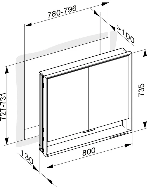 KEUCO Wandeinbau Spiegelschrank mit offenem Ablagefach „Royal Lumos“ 800 × 735 × 130 mm in Silber (eloxiert)