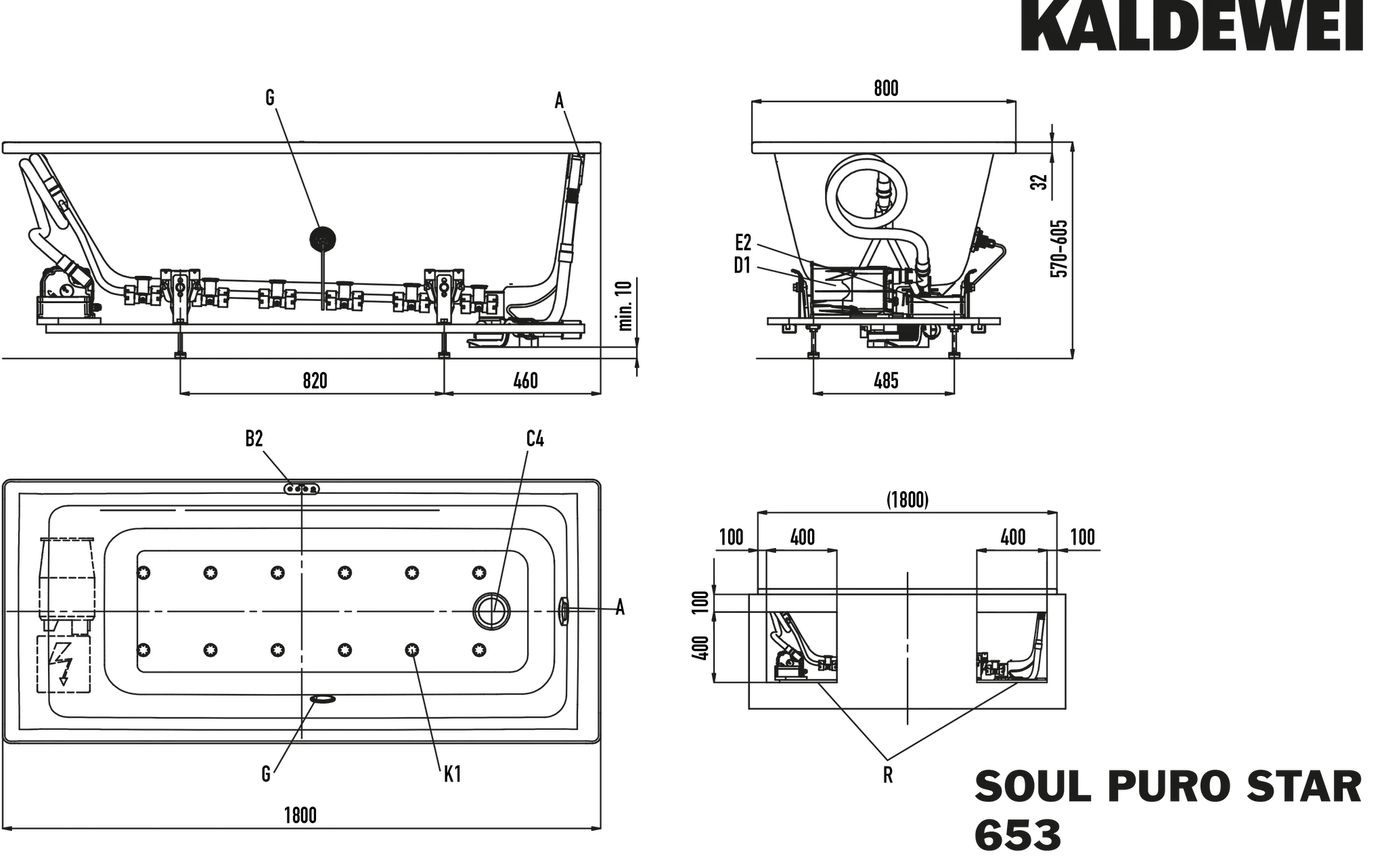 Kaldewei Whirlwanne „Puro“ 180 × 80 cm, rechts mit Airmassage Soul, in alpinweiß Kaldewei Whirlwanne „Puro“ 180 × 80 cm, rechts mit Airmassage Soul, in alpinweiß