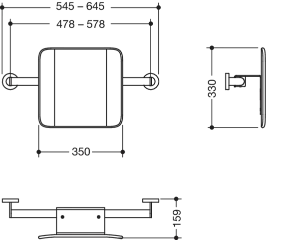 Mobile Rückenstütze (BS), T:150 Wandmontage (A), chrom signalweiß Mobile Rückenstütze (BS), T:150 Wandmontage (A), chrom signalweiß