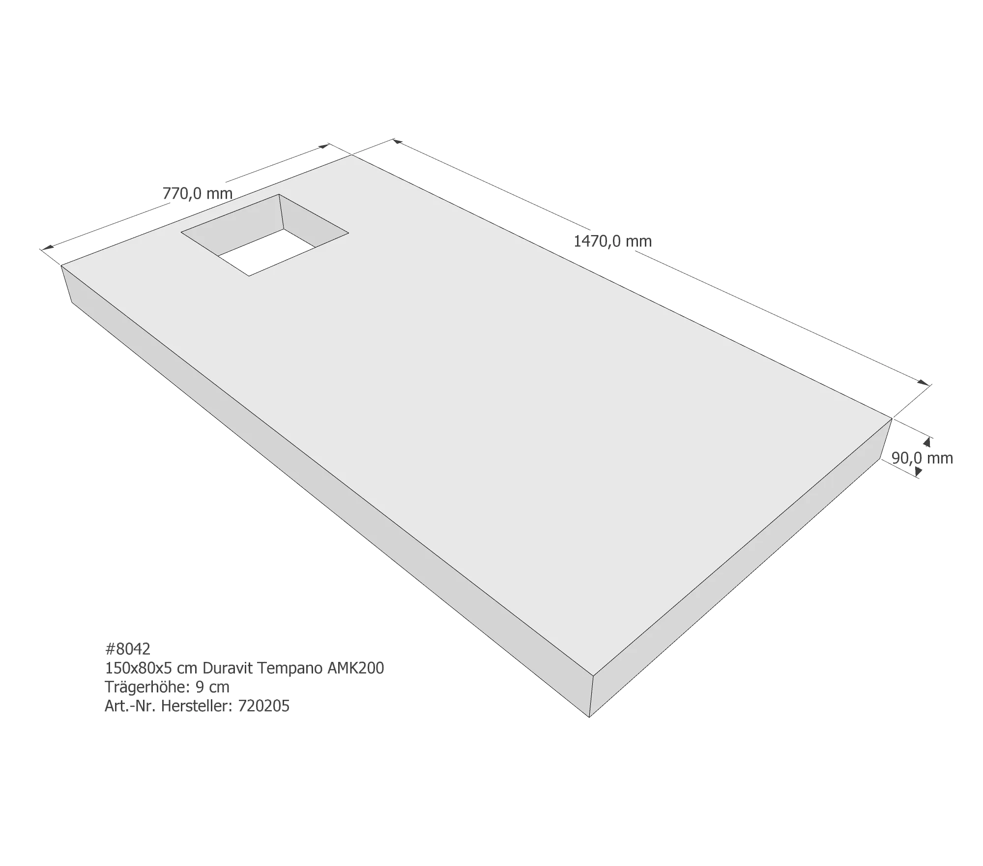 Duschwannenträger für Duravit Tempano 150 × 80 × 5 cm Breite: 80 cm / Länge: 150 cm