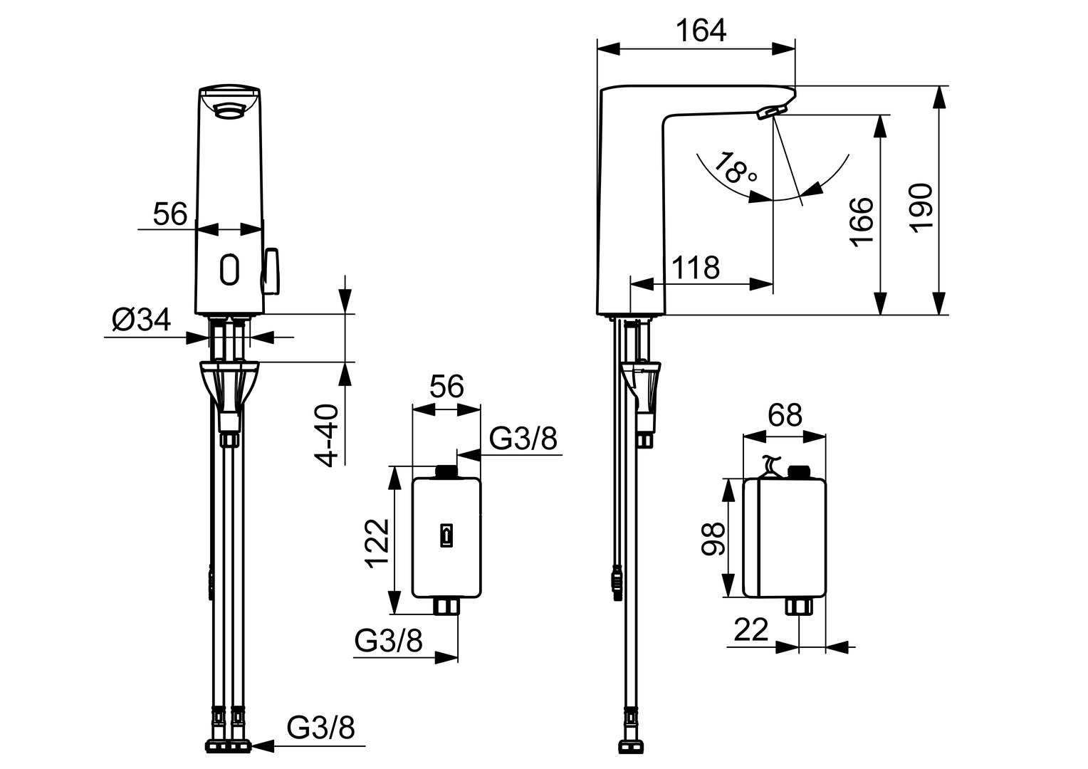 Hansa Waschtischarmatur, elektronisch „Electra“ Ausladung 118 mm in Chrom Hansa Waschtischarmatur, elektronisch „Electra“ Ausladung 118 mm in Chrom