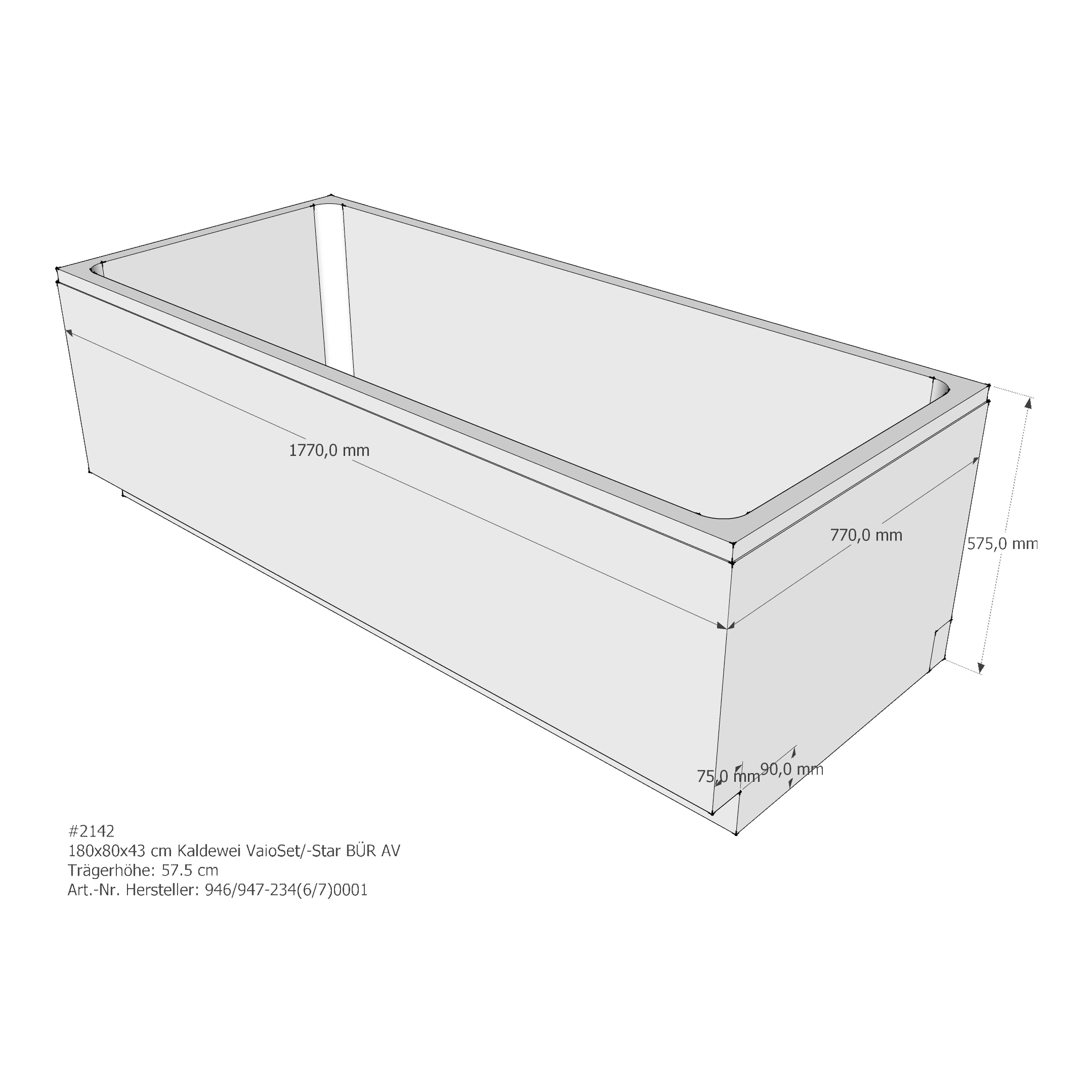Badewannenträger für Kaldewei Vaio Set /-Star 180 × 80 × 43 cm