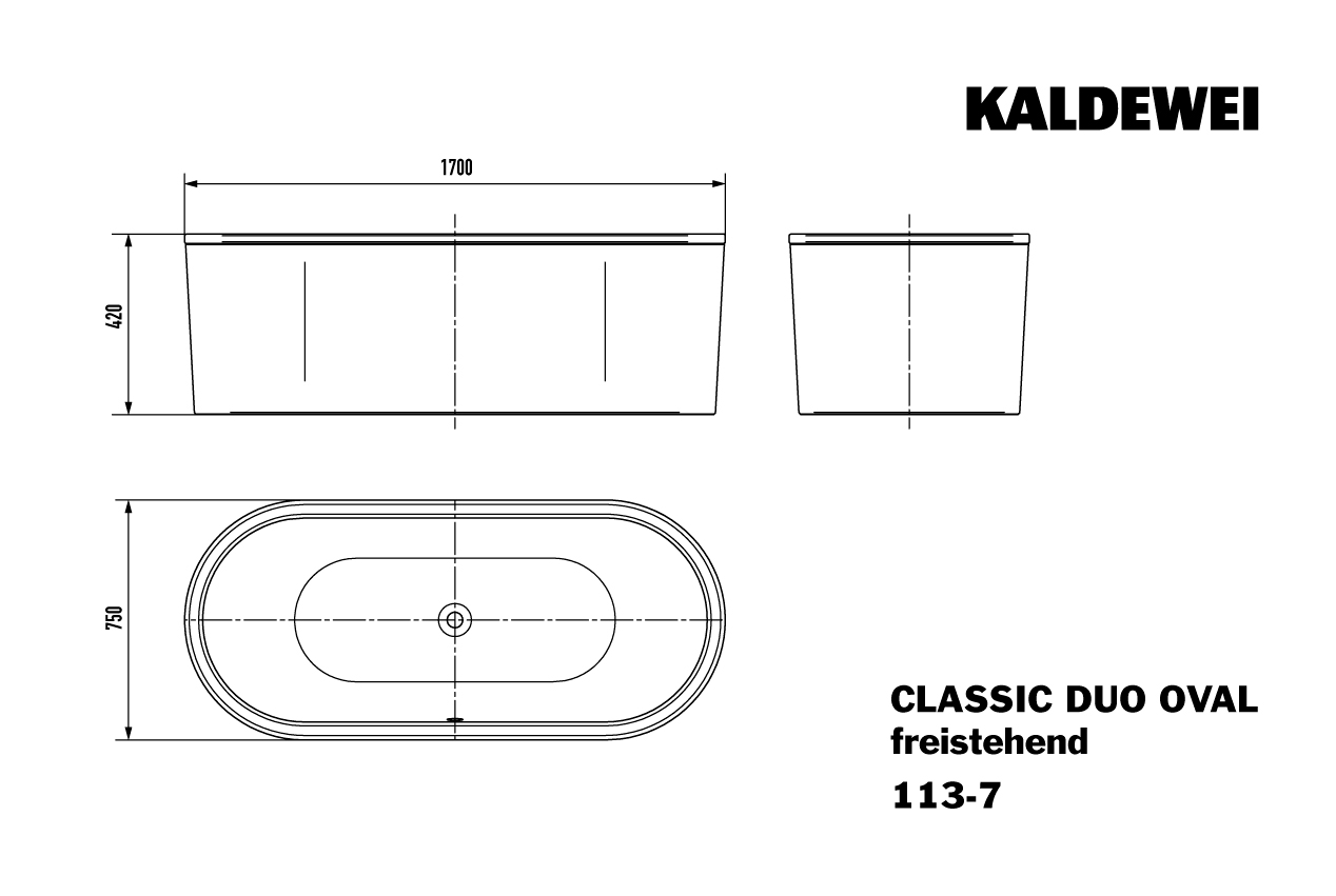 CLASSIC DUO OVAL, Mod 113-7 1700x750mm, VKT Schürze lavaschwarz matt, alpinweiß