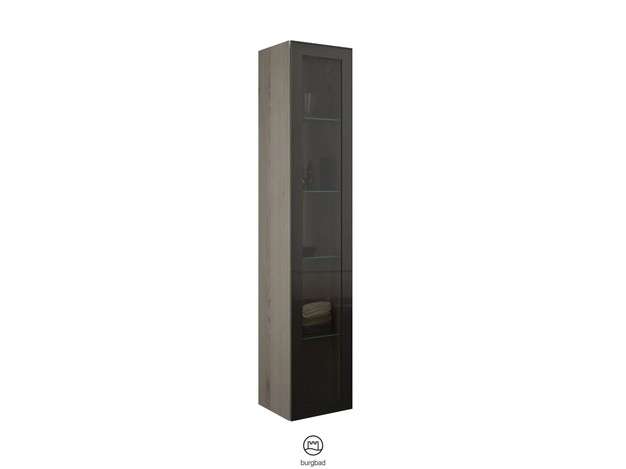 Hochschrank, 1 Alurahmentür mit Rauchglaseinsatz in Bronze;4 Glaseinlegeböden, Tiefe: 320 mm, Breite: 350 mm, Höhe: 1760 mm