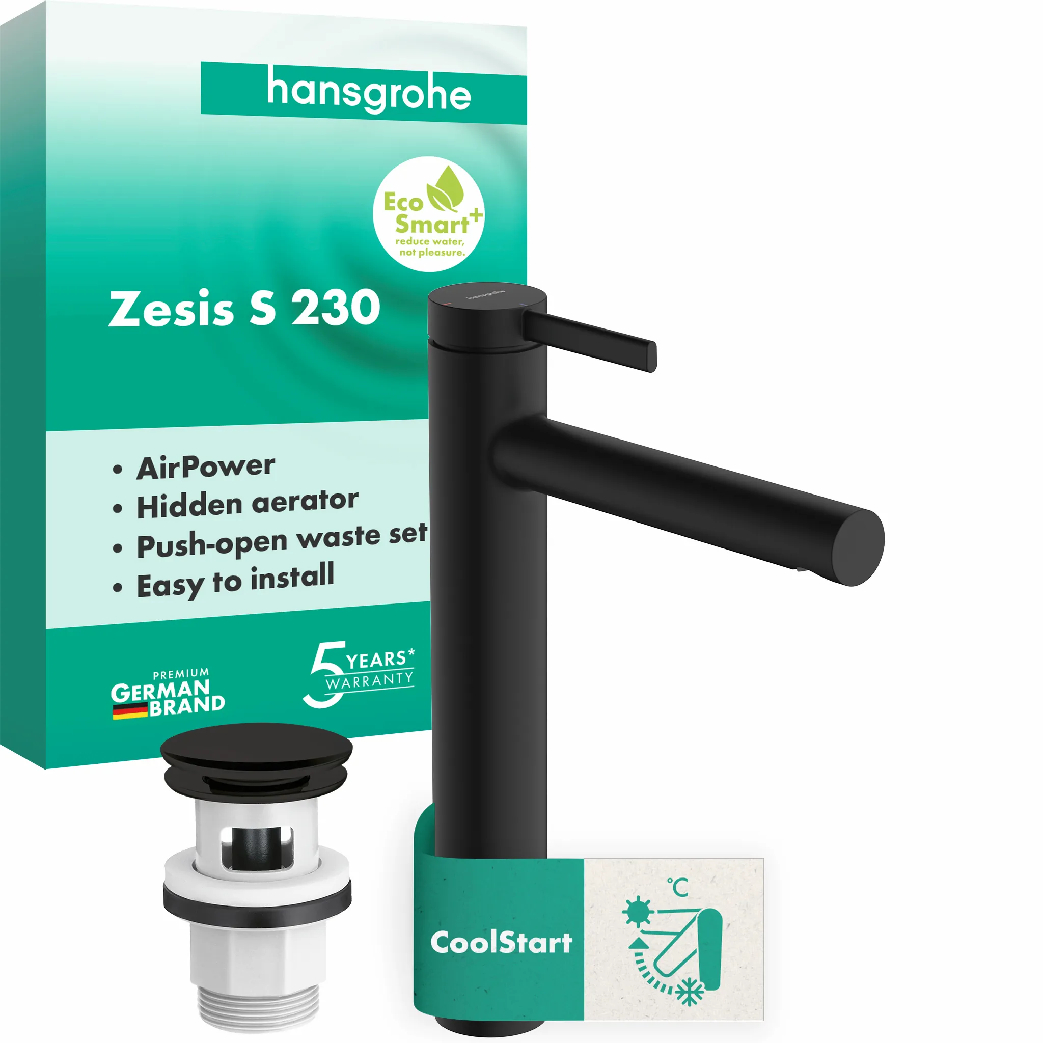 Hansgrohe Zesis S Einhebel-Waschtischmischer 230 CoolStart mit Push-Open-Ablaufgarnitur mattschwarz Hansgrohe Zesis S Einhebel-Waschtischmischer 230 CoolStart mit Push-Open-Ablaufgarnitur mattschwarz