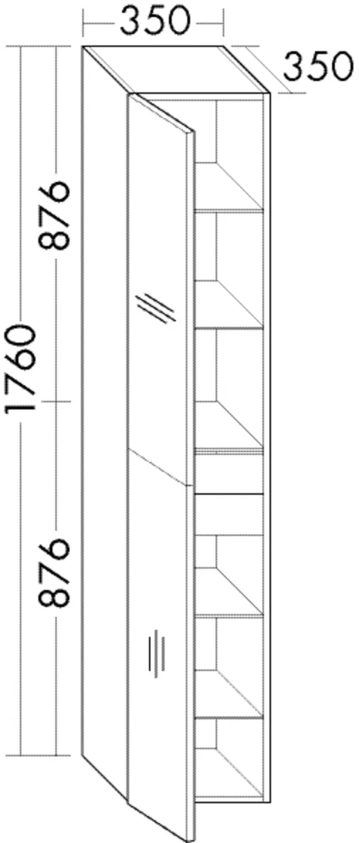 Hochschrank, 2 Türen mit Tip-On-Technik;2 Innenschubladen;4 Einlegeböden;1 fester Boden, Tiefe: 350 mm, Breite: 350 mm, Höhe: 1760 mm