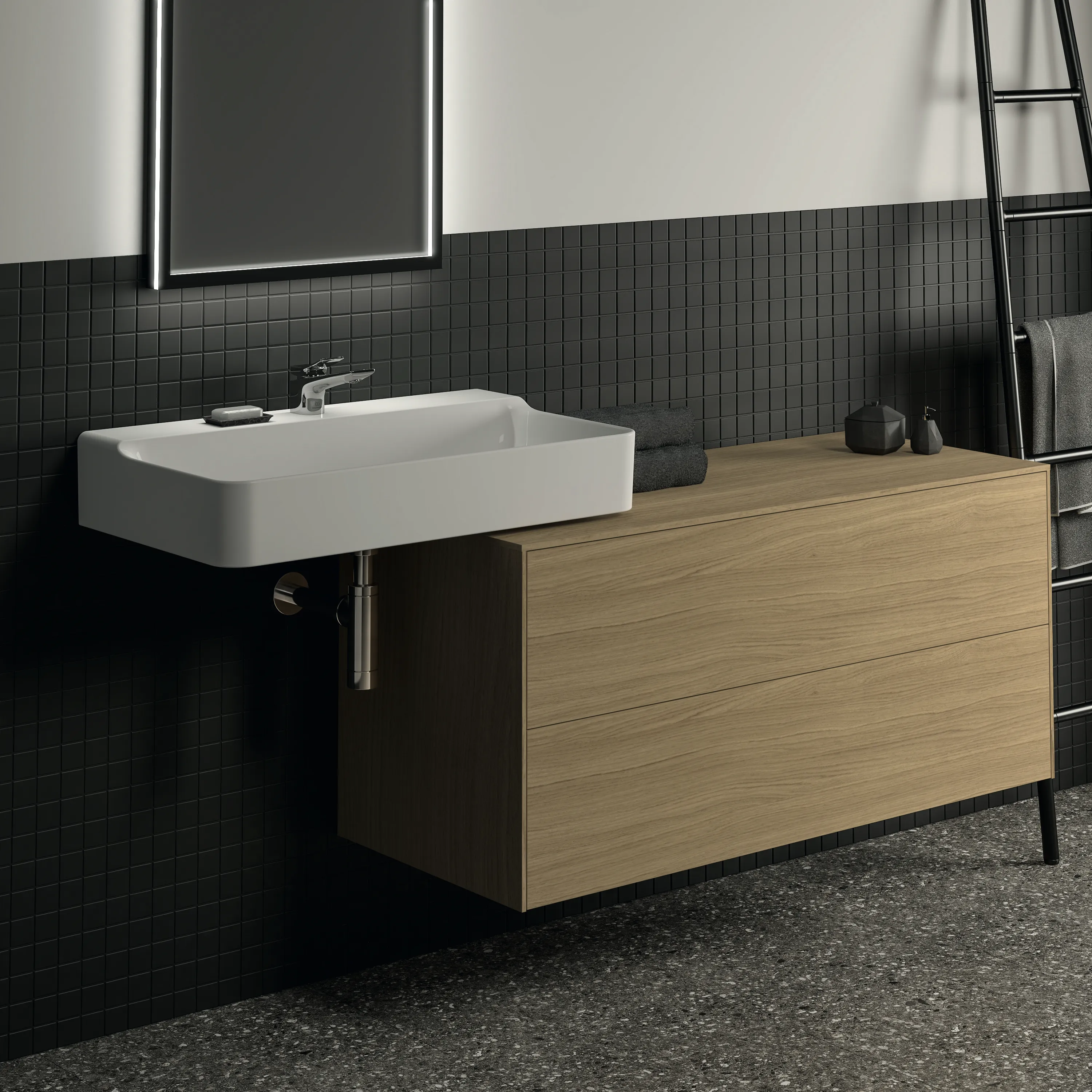 Ideal Standard Waschtischunterschrank „Conca“ 120,2 × 55 × 50,5 cm Eiche hell Furnier Ideal Standard Waschtischunterschrank „Conca“ 120,2 × 55 × 50,5 cm Eiche hell Furnier