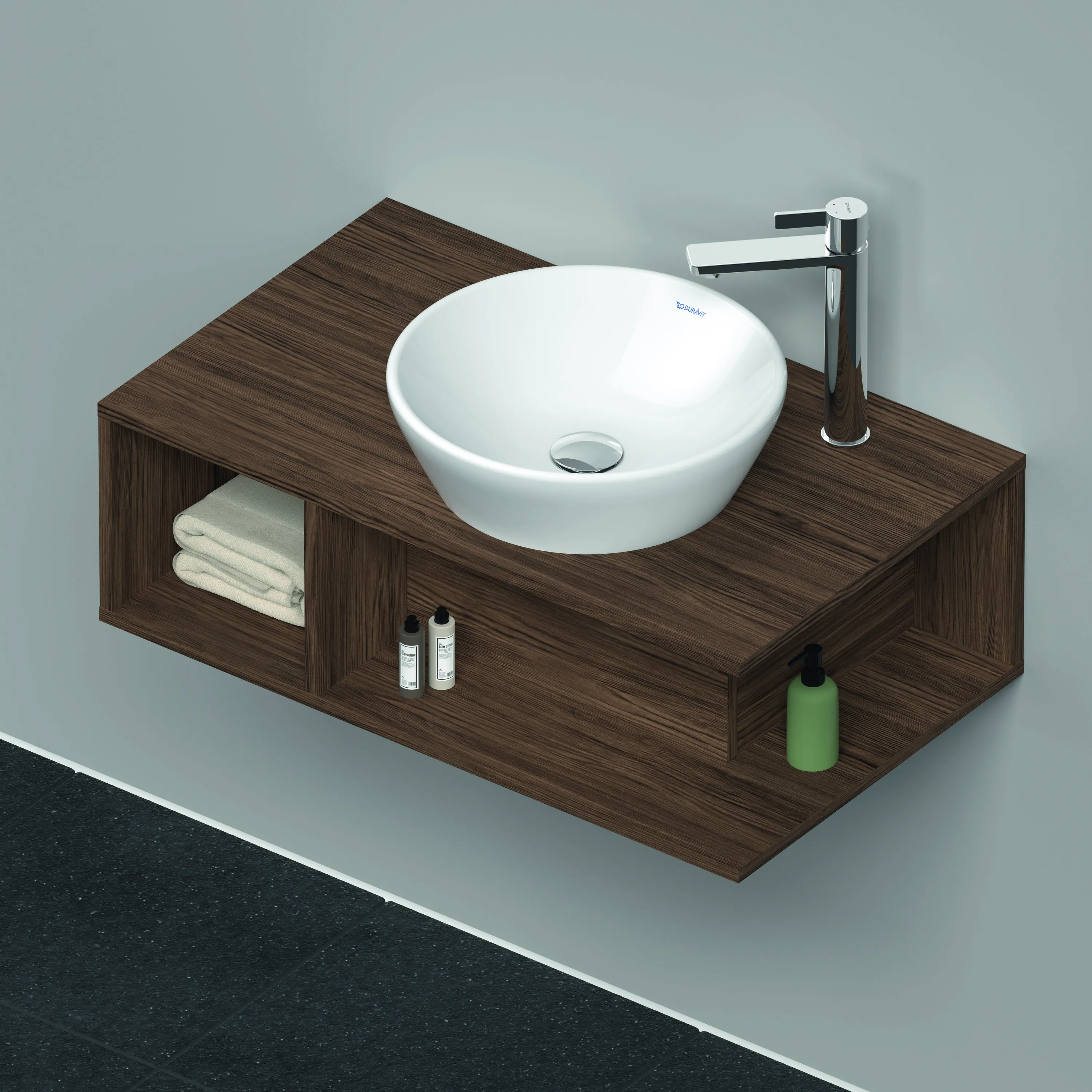 Duravit Waschtischunterschrank wandhängend „D-Neo“ 80 × 26 × 48 cm Nussbaum Dunkel