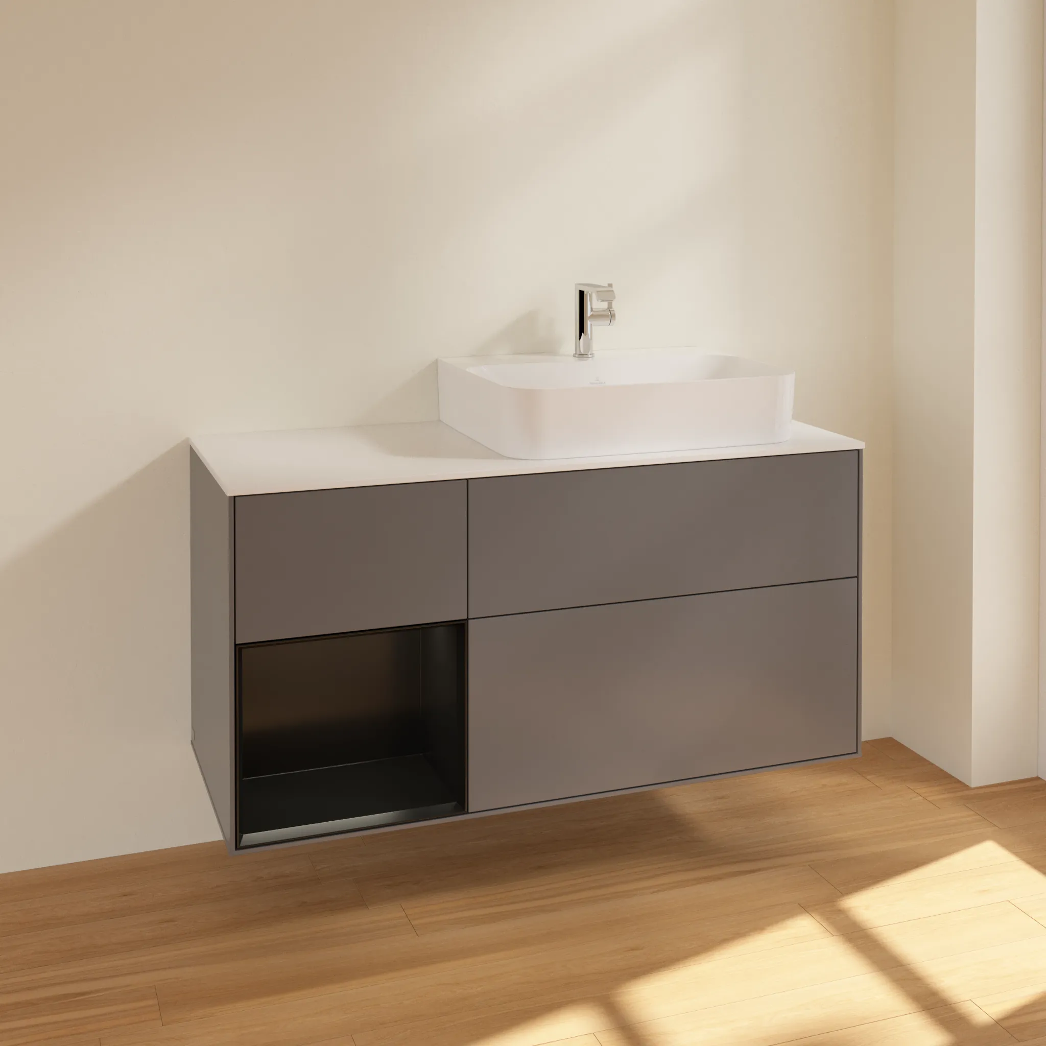 Villeroy & Boch Waschtischunterschrank „Finion“ für Schrankwaschtisch 1200 × 603 × 501 mm Anthracite Matt Lacquer, für Becken rechts Villeroy & Boch Waschtischunterschrank „Finion“ für Schrankwaschtisch 1200 × 603 × 501 mm Anthracite Matt Lacquer, für Becken rechts