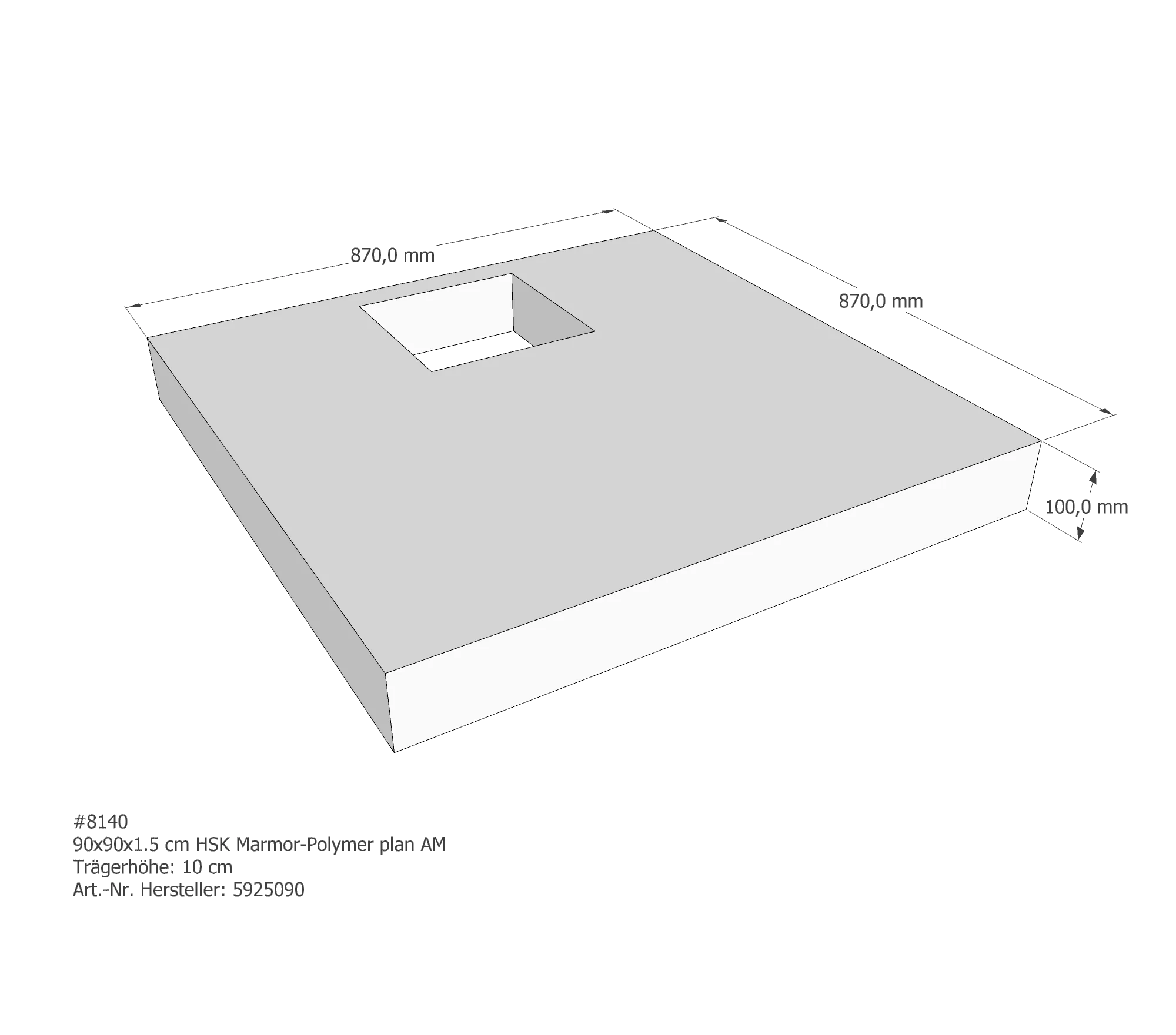 Duschwannenträger passend für HSK Marmor-Polymer plan 90 × 90 × 1,5 cm