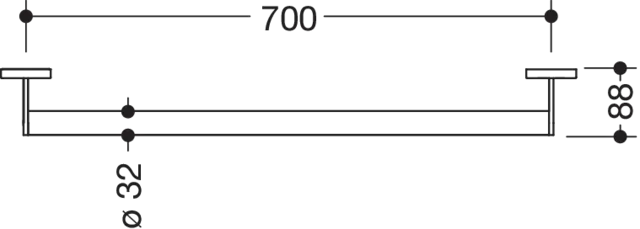 Haltegriff des Systems 900, Edelstahl, PVD, Achsmaß 700 mm, D: 32 mm, in Farbe CK (messing glänzend) Haltegriff des Systems 900, Edelstahl, PVD, Achsmaß 700 mm, D: 32 mm, in Farbe CK (messing glänzend)