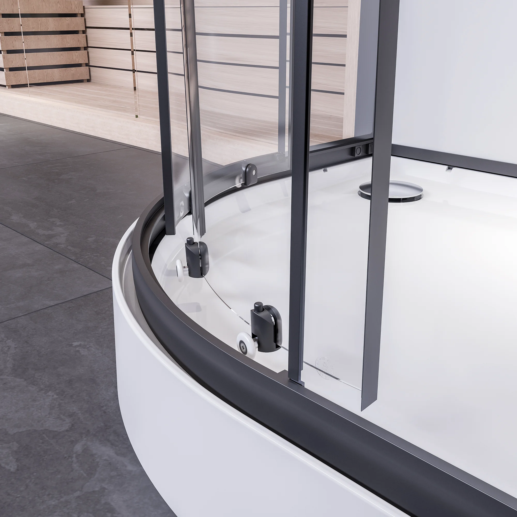 Breuer Komplettdusche BR 200 – Schwarz matt, 900 × 900 mm, Höhe ca. 2015 mm (Montagehöhe 2040 mm), Einbautiefe 135 mm