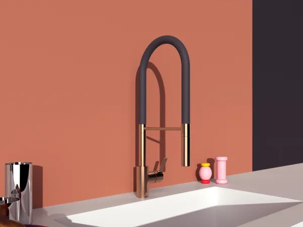 Küchenarmatur Gusto Ausladung 225mm Semi-Pro 2-Funktionsbrause Höhe 604mm Brushed Gold Küchenarmatur Gusto Ausladung 225mm Semi-Pro 2-Funktionsbrause Höhe 604mm Brushed Gold