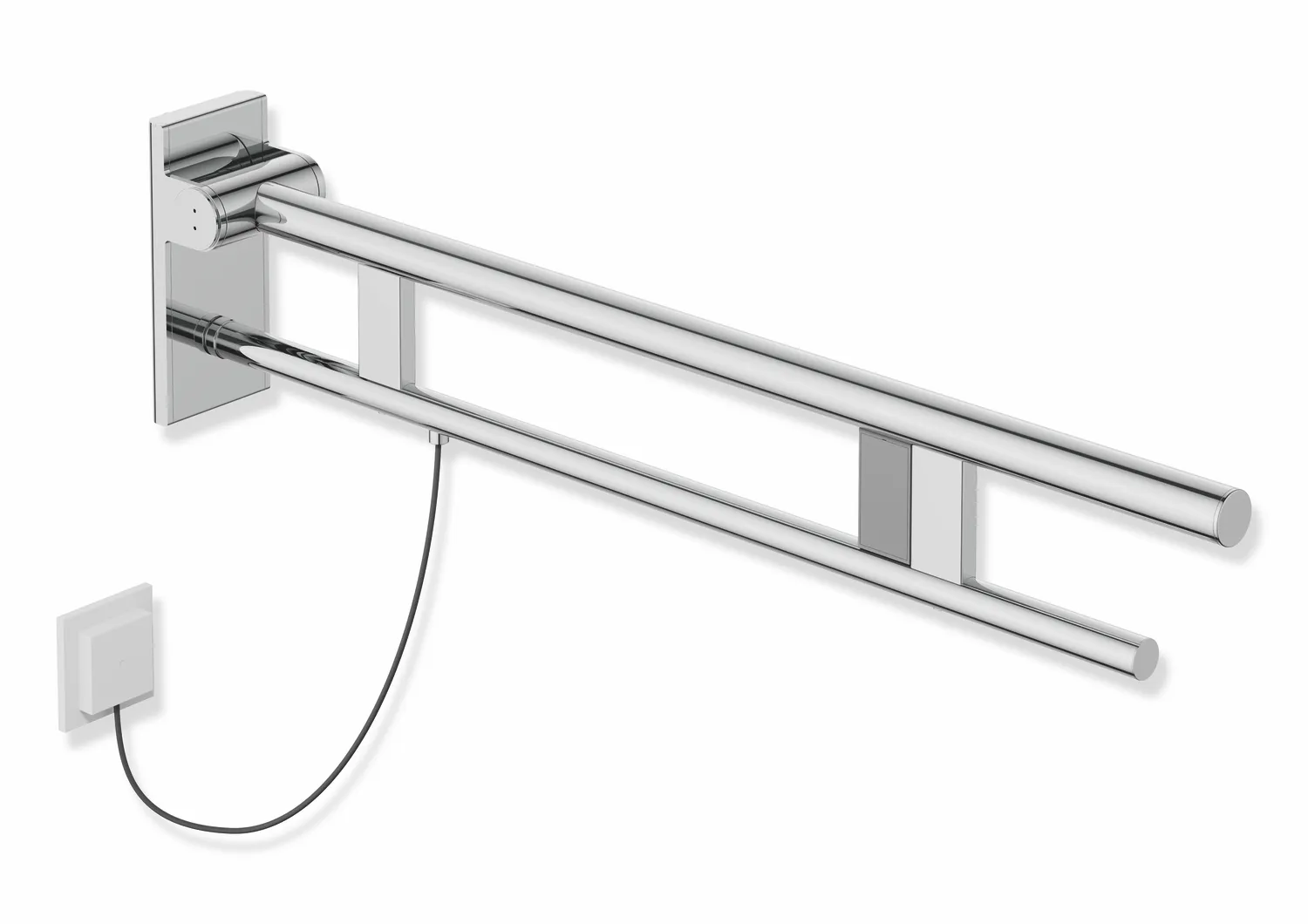 HEWI Stützklappgriff Duo Design A, Edelstahl verchromt, Ausladung 850 mm, E-Ausführung, rechts
