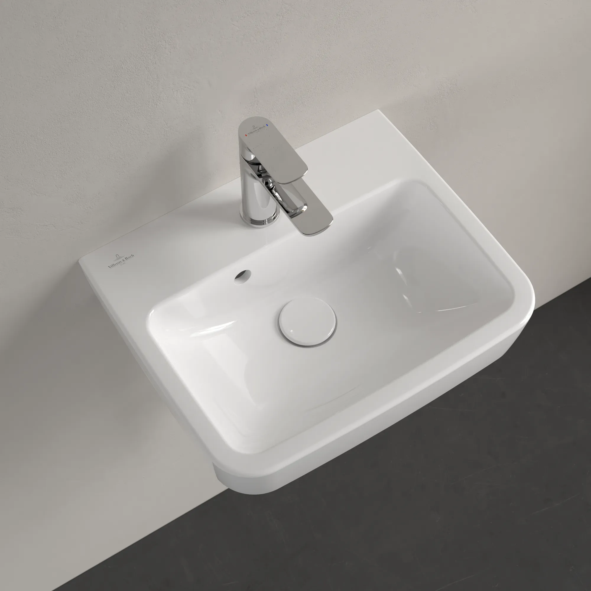 Villeroy & Boch Handwaschbecken O.novo, weiß Alpin AntiBac CeramicPlus, 450 x 370 mm, Höhe 160 mm, mit Überlauf, für 3-Loch-Armatur Villeroy & Boch Handwaschbecken O.novo, weiß Alpin AntiBac CeramicPlus, 450 x 370 mm, Höhe 160 mm, mit Überlauf, für 3-Loch-Armatur