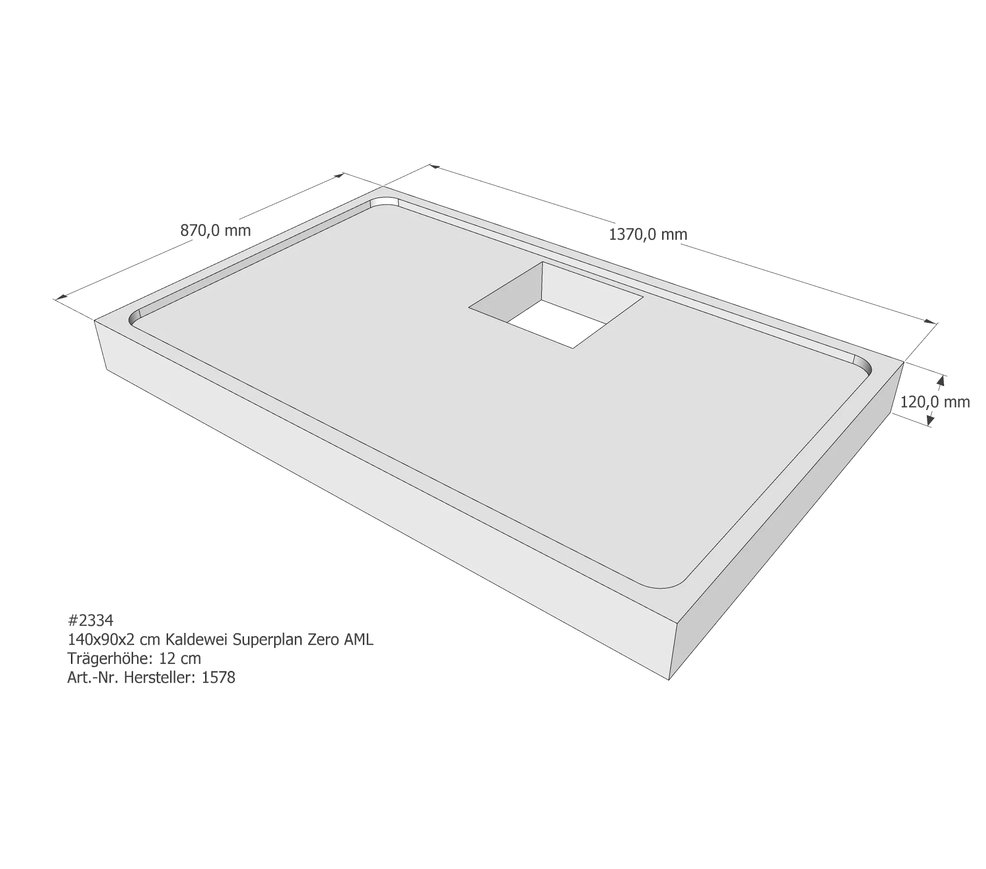 Duschwannenträger für Kaldewei Superplan Zero 140 × 90 × 2 cm Breite: 90 cm / Länge: 140 cm