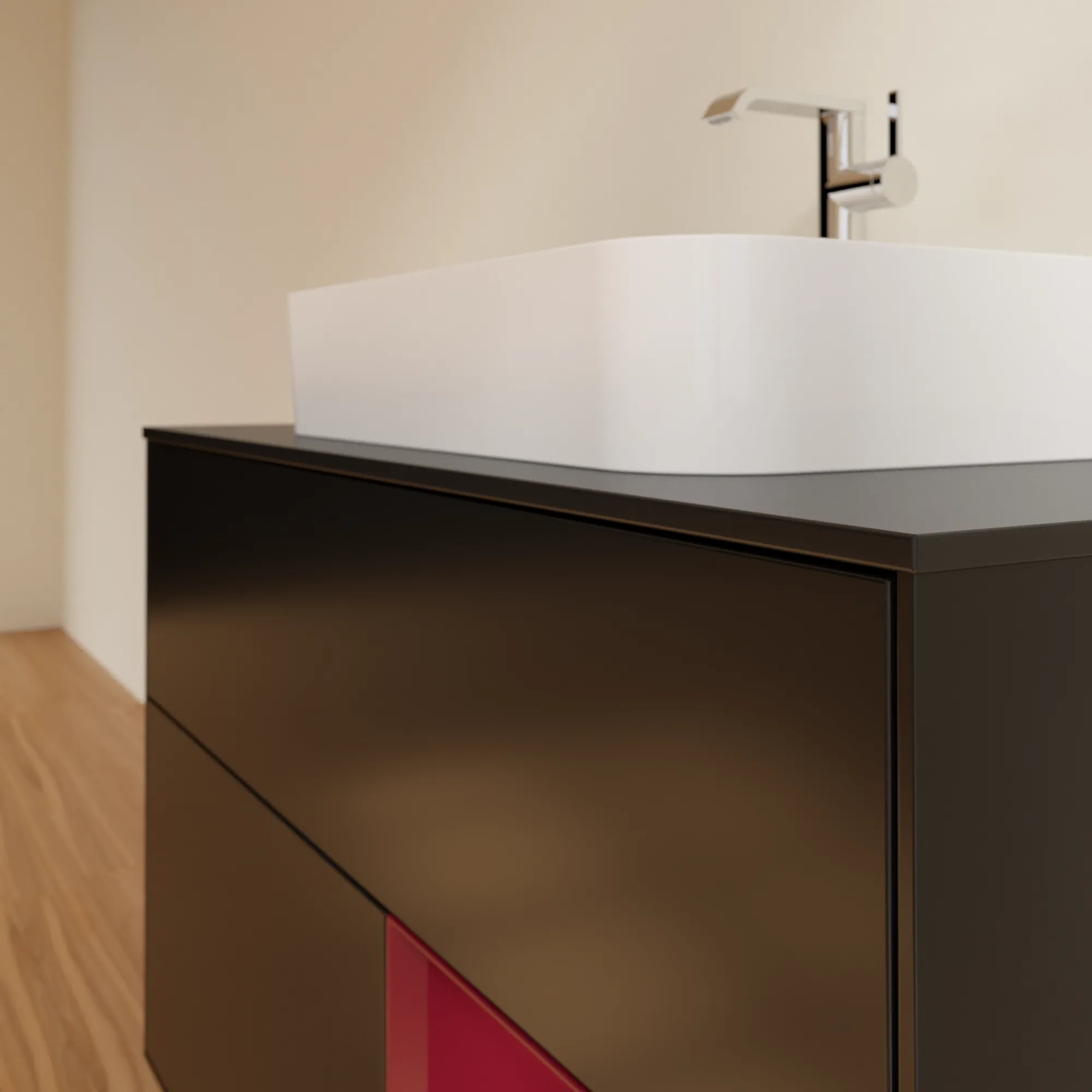 Villeroy & Boch Waschtischunterschrank „Finion“ für Schrankwaschtisch 1000 × 603 × 501 mm Black Matt Lacquer, für Becken mittig Villeroy & Boch Waschtischunterschrank „Finion“ für Schrankwaschtisch 1000 × 603 × 501 mm Black Matt Lacquer, für Becken mittig