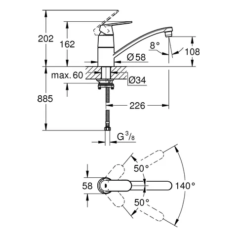 Grohe Eurosmart Cosmopolitan Einhand-Spültischbatterie, ½ für Vor-Fenster-Montage, flacher Auslauf, Einlochmontage, Grohe Long-Life Oberfläche, Grohe SilkMove 46 mm Keramikkartusche, variabel einstellbare Mengenbegrenzung, Auslauf mit Mousseur, schwenkba Grohe Eurosmart Cosmopolitan Einhand-Spültischbatterie, ½ für Vor-Fenster-Montage, flacher Auslauf, Einlochmontage, Grohe Long-Life Oberfläche, Grohe SilkMove 46 mm Keramikkartusche, variabel einstellbare Mengenbegrenzung, Auslauf mit Mousseur, schwenkba