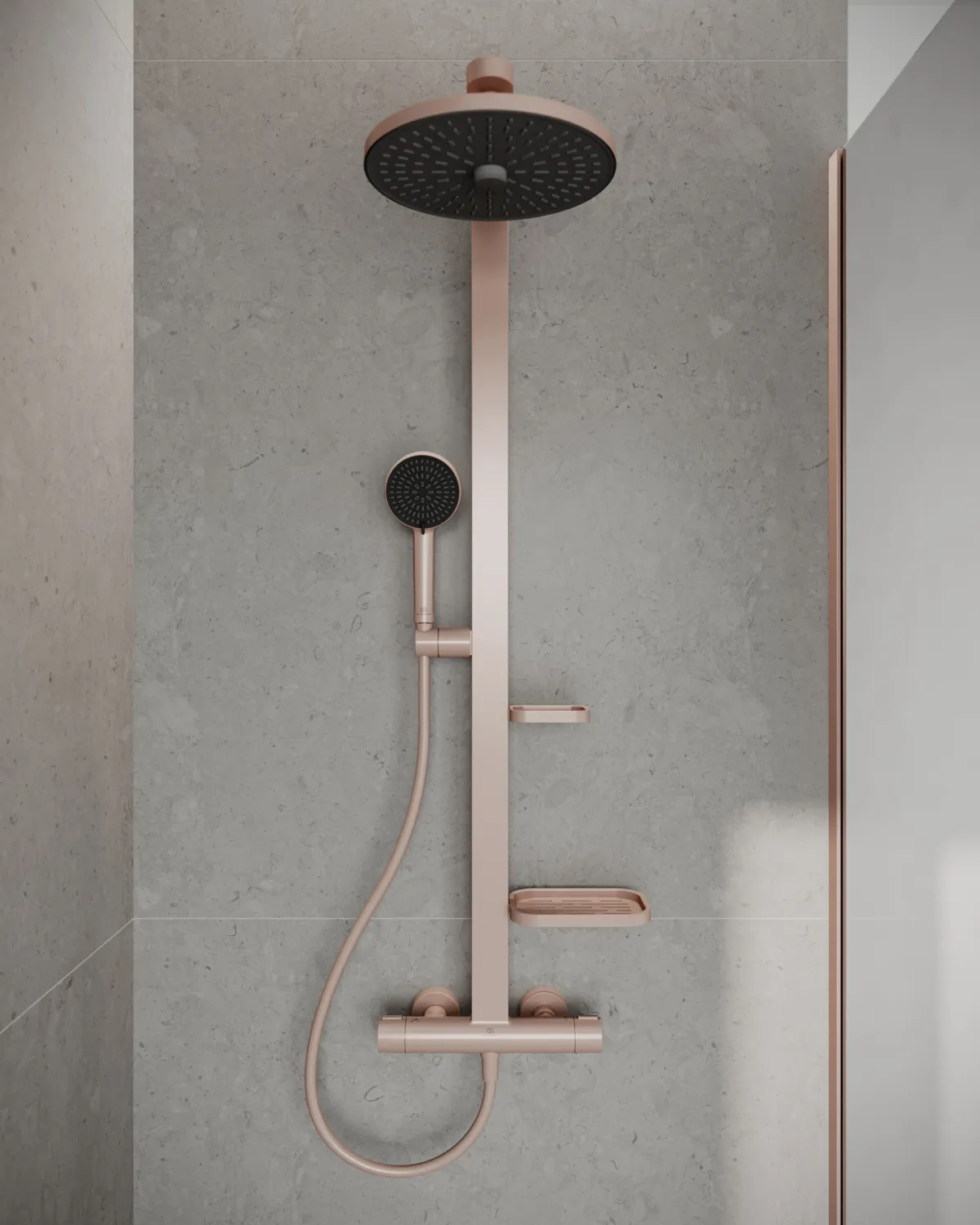 Ideal Standard Ceratherm Alu+ Duschsystem mit Thermostat, 2 Handbrause & 2 Kopfbrause, Rosé Ideal Standard Ceratherm Alu+ Duschsystem mit Thermostat, 2 Handbrause & 2 Kopfbrause, Rosé