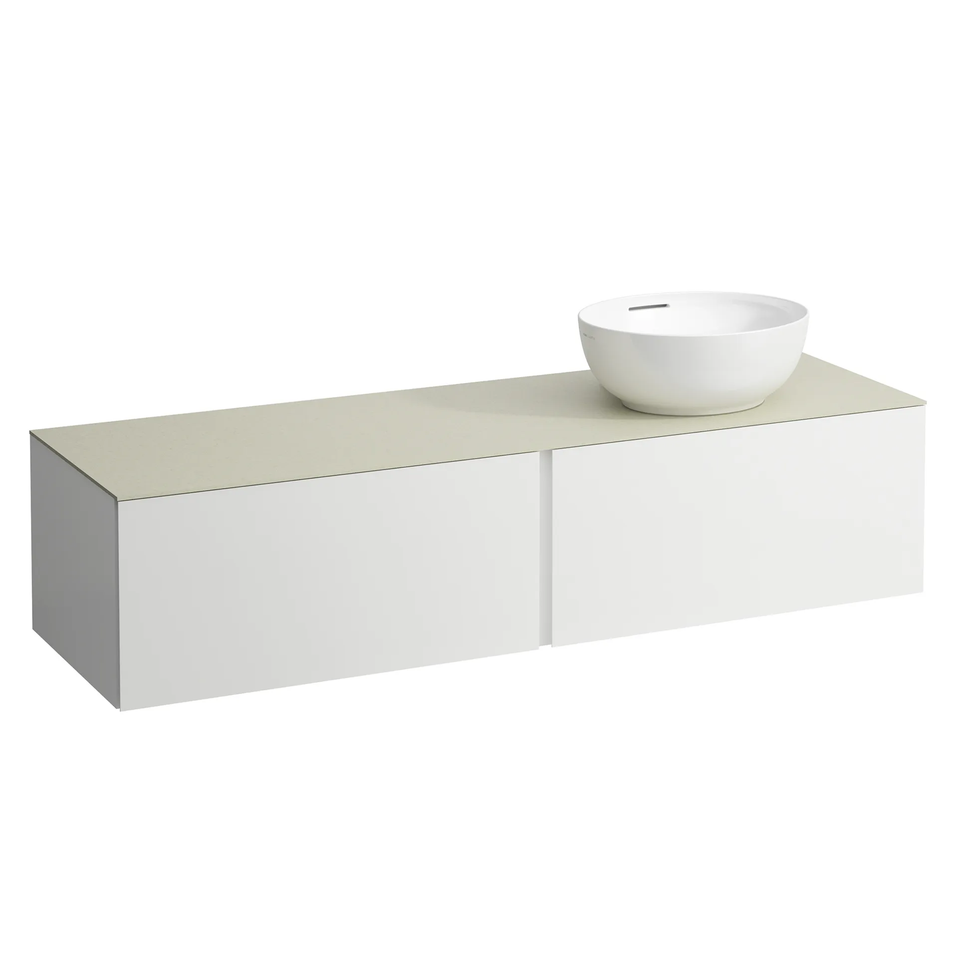Schubladenelement (Waschtischunterbau+Waschtischplatte) ILBAGNOALESSI 500x1600x370 2 Schubladen integrierte versteckte Griffe seitlich Vollauszug Soft-Close Ausschnitt rechts Calce Avorio Top passend zu Waschtisch H818975/6 H818977/8 Weiß matt