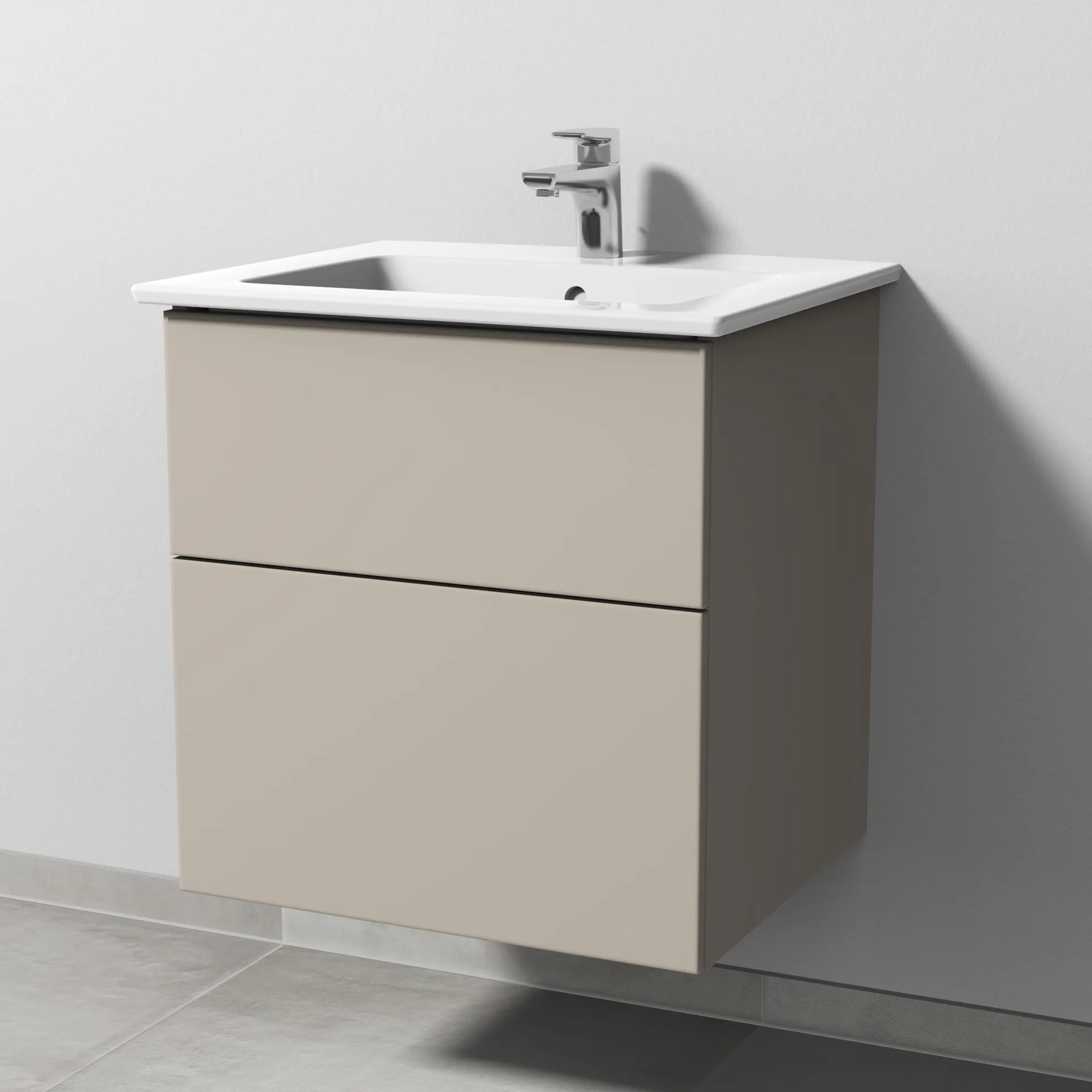 Sanipa Keramik-Waschtisch-Set mit Waschtischunterschrank „3way“ 55,5 × 47,7 × 59,1 cm in Kaschmir (matt), mittig