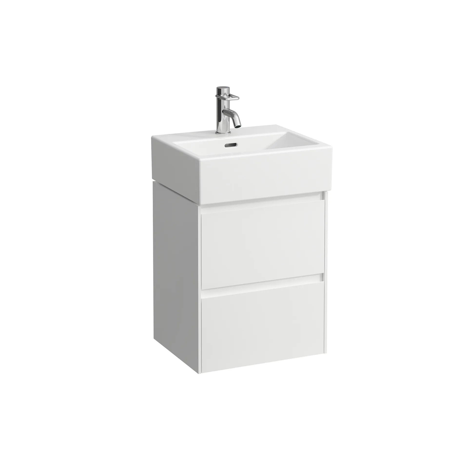 Waschtischunterbau LANI 368x437x515 mit 2 Schubladen integrierter Griffleiste Vollauszug und Soft-Close für Waschtisch LIVING CITY H815432 weiß matt
