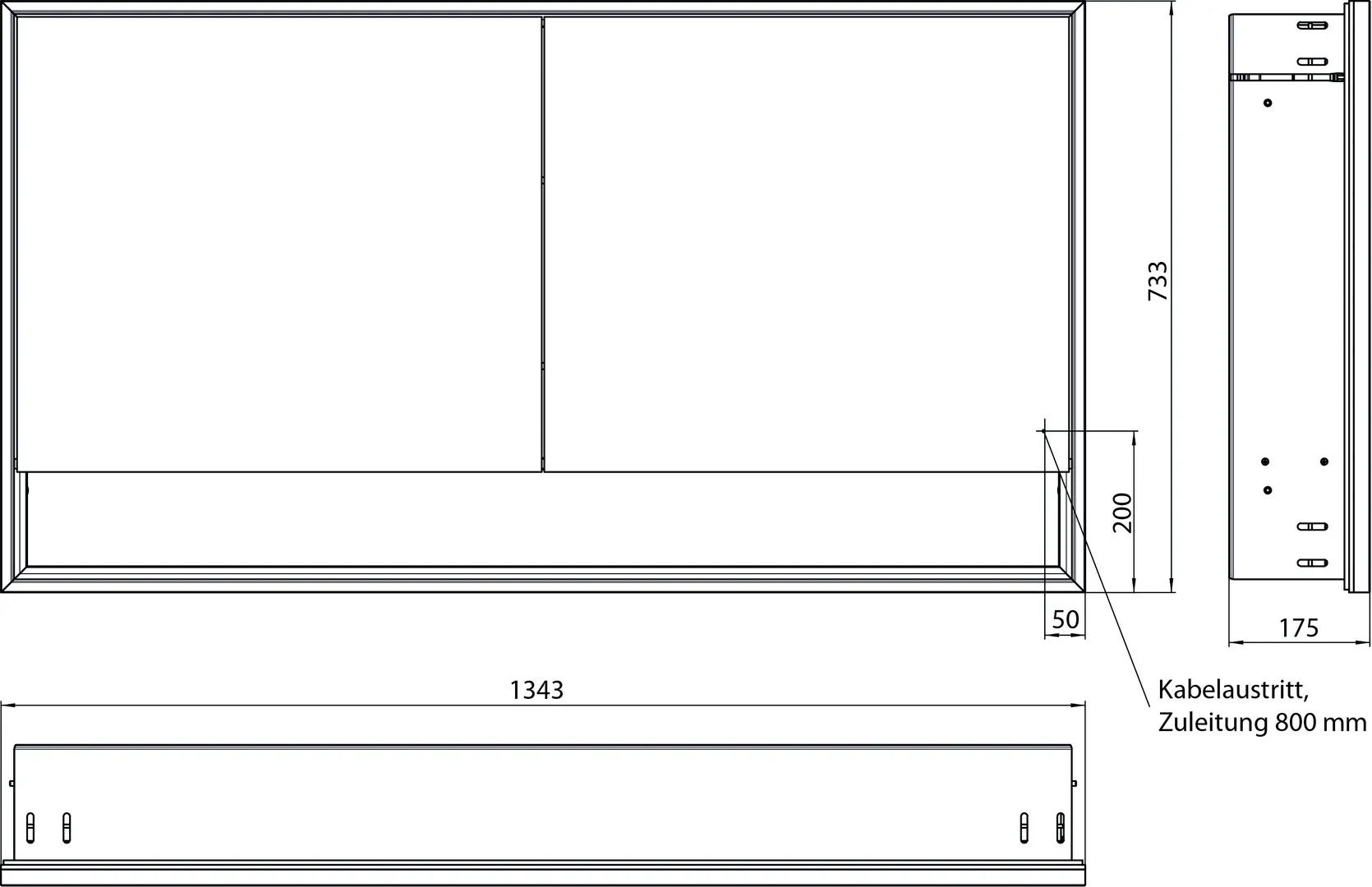 LED-Lichtspiegelschrank Loft mit Unterfach Unterputz, 1300 mm, 2-türig schwarz