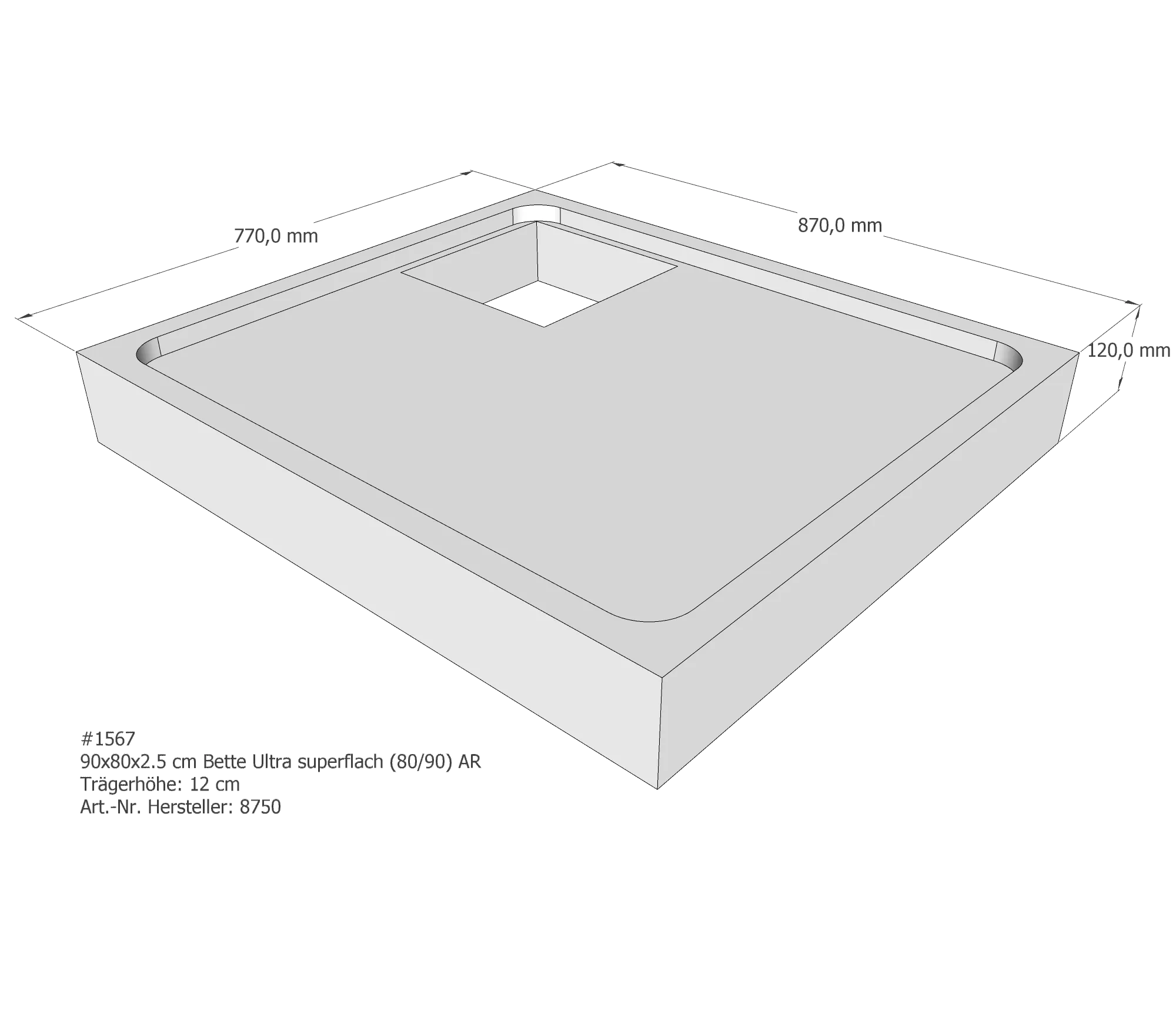 Duschwannenträger für Bette Ultra (superflach) 90 × 80 × 2,5 cm Breite: 80 cm / Länge: 90 cm Duschwannenträger für Bette Ultra (superflach) 90 × 80 × 2,5 cm Breite: 80 cm / Länge: 90 cm