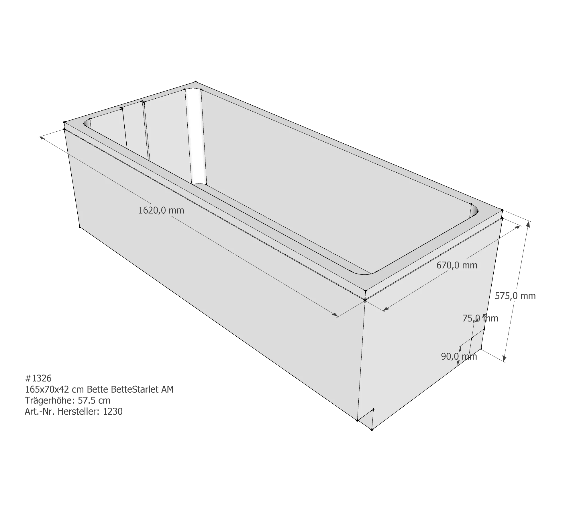 Badewannenträger für Bette Starlet 165 × 70 × 42 cm