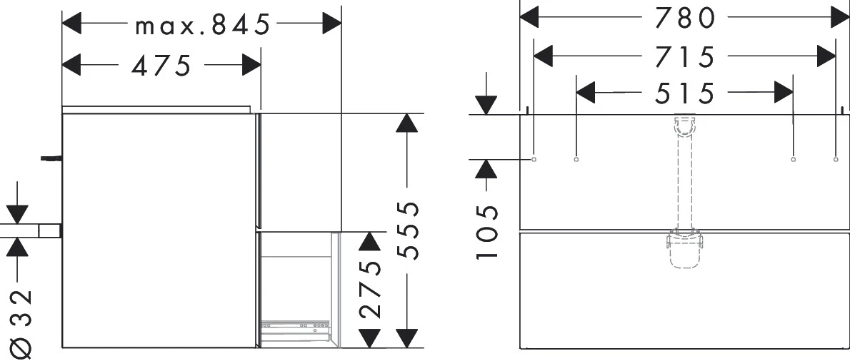 Xevolos E Waschtischunterschrank Schiefergrau Matt 780/475 mit 2 Schubkästen für Waschtisch Bronze Struktur