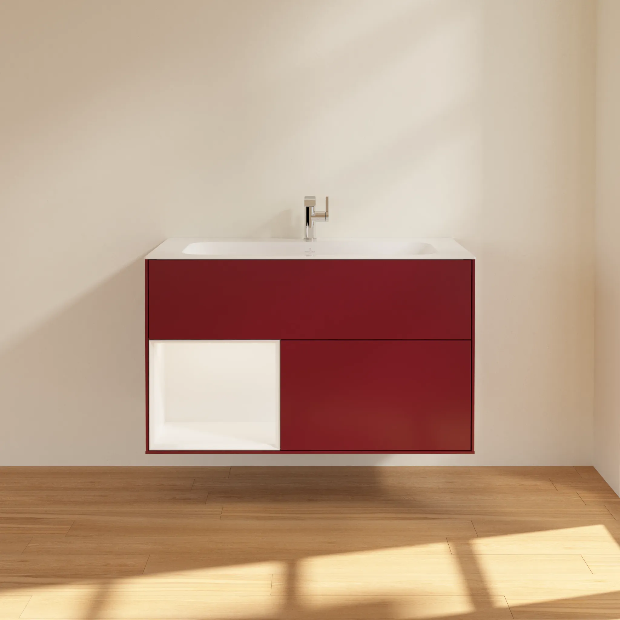Villeroy & Boch Waschtischunterschrank „Finion“ für Schrankwaschtisch 996 × 591 × 498 mm Peony Matt Lacquer, für Becken mittig Villeroy & Boch Waschtischunterschrank „Finion“ für Schrankwaschtisch 996 × 591 × 498 mm Peony Matt Lacquer, für Becken mittig