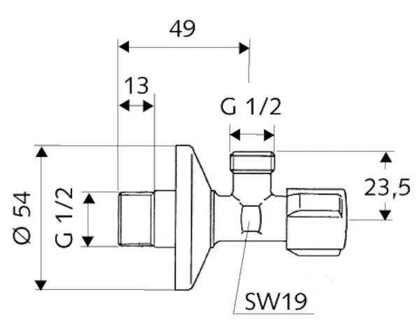 Eckventil mit Regulierfunktion COMFORT, COMFORT-Griff, Schubrosette Ø 54 mm, DN 15 G 1/2 AG, DN 15 G 1/2 AG, chrom Eckventil mit Regulierfunktion COMFORT, COMFORT-Griff, Schubrosette Ø 54 mm, DN 15 G 1/2 AG, DN 15 G 1/2 AG, chrom
