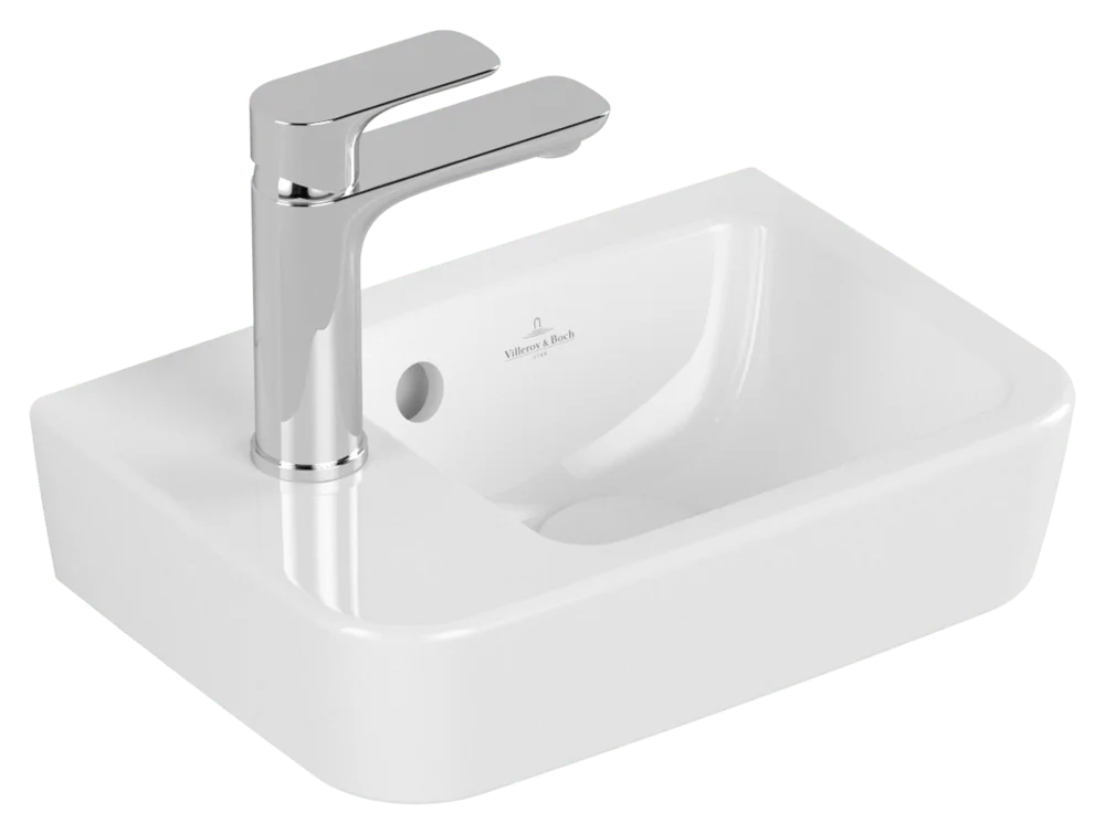 Villeroy & Boch Handwaschbecken Compact O.novo, 360x250x145 mm, weiß Alpin AntiBac CeramicPlus, 1-Loch-Armatur, Wandmontage