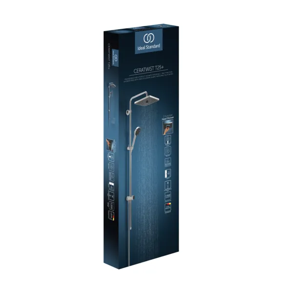 Ideal Standard Ceratwist T25+ Duschsystem Chrom, 2-Funktions-Handbrause und eckige Regenbrause, 260x260 mm, Höhe 1.119 mm