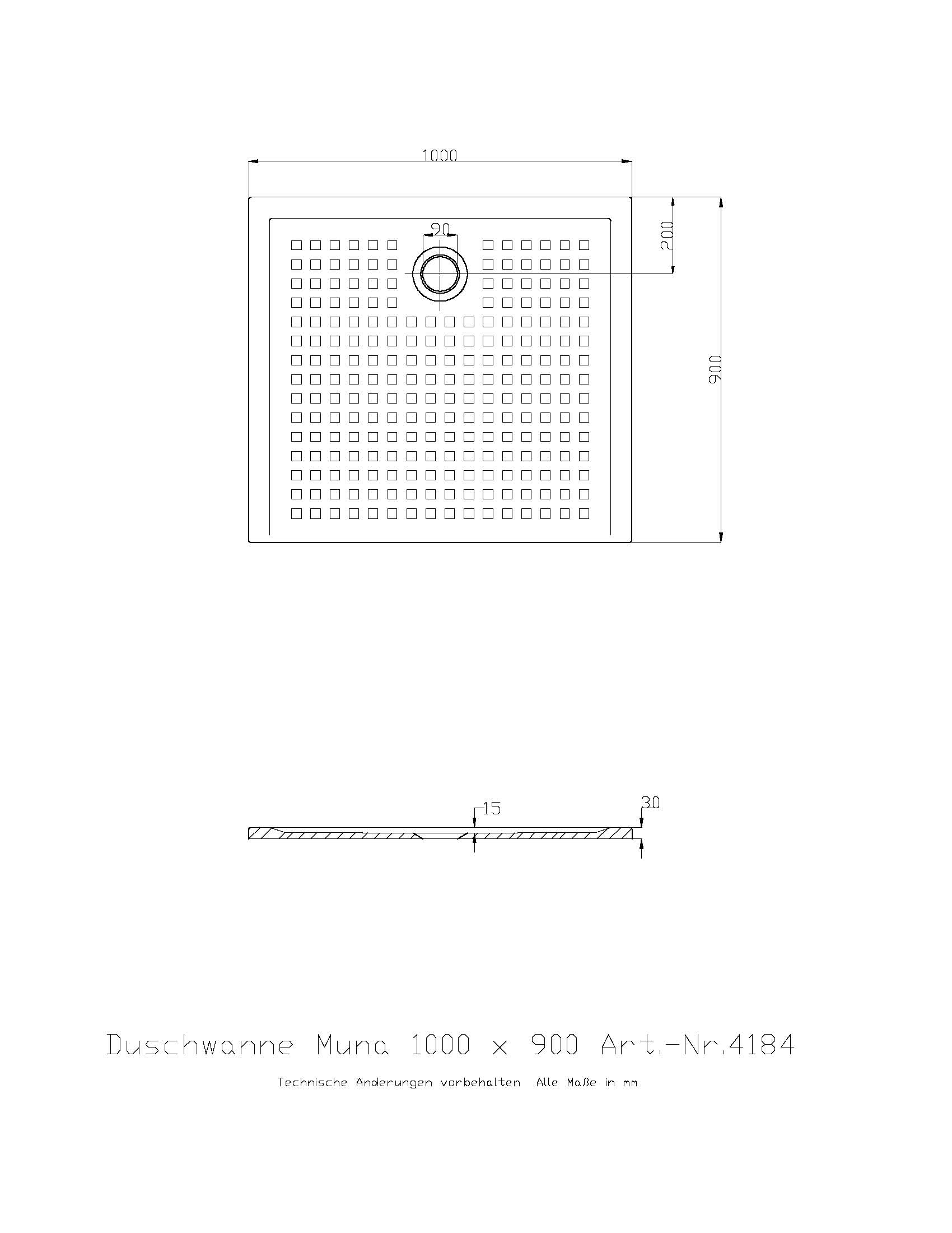 Duschwanne „Muna“ Rechteck 100 × 90 cm in Weiß