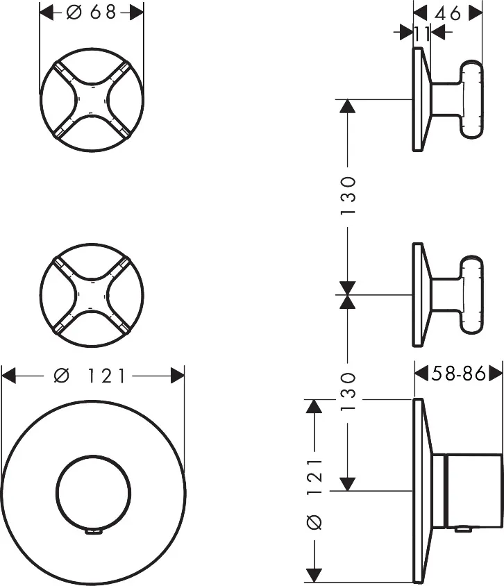 AXOR One Thermostatmodul Unterputz für 2 Verbraucher mit Kreuzgriff, Chrom