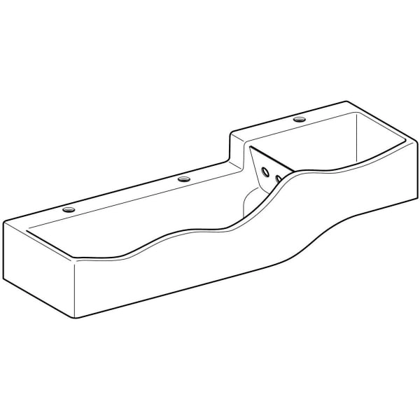 Bambini Spiel- und Waschlandschaft, für drei Waschtischarmaturen, tieferes Becken links: B=139cm, T=41.5cm, Hahnloch=mittig, links und rechts, Überlauf=ohne, weiß-alpin