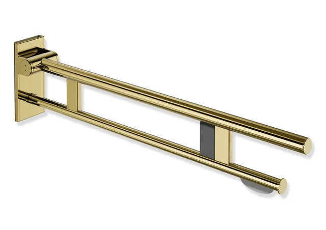 HEWI Stützklappgriff Duo System 900, Design A, Edelstahl PVD gold glänzend, Ausladung 850 mm, mit WC-Papierhalter und Funk-Spülauslösung, rechts HEWI Stützklappgriff Duo System 900, Design A, Edelstahl PVD gold glänzend, Ausladung 850 mm, mit WC-Papierhalter und Funk-Spülauslösung, rechts