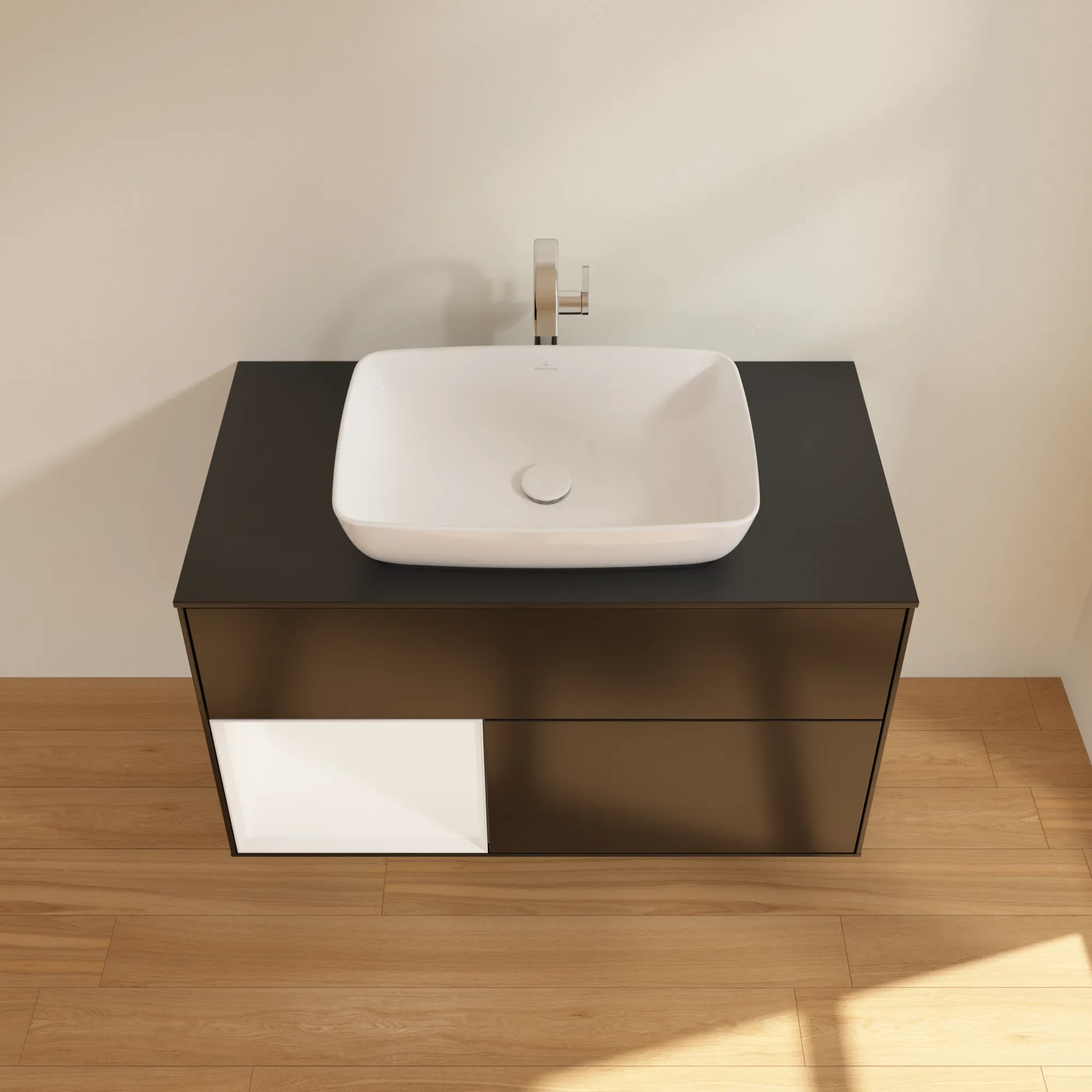Villeroy & Boch Waschbeckenunterschrank Finion F77, 1000x603x501 mm, Black Matt Lacquer, mit Beleuchtung und SoftClosing