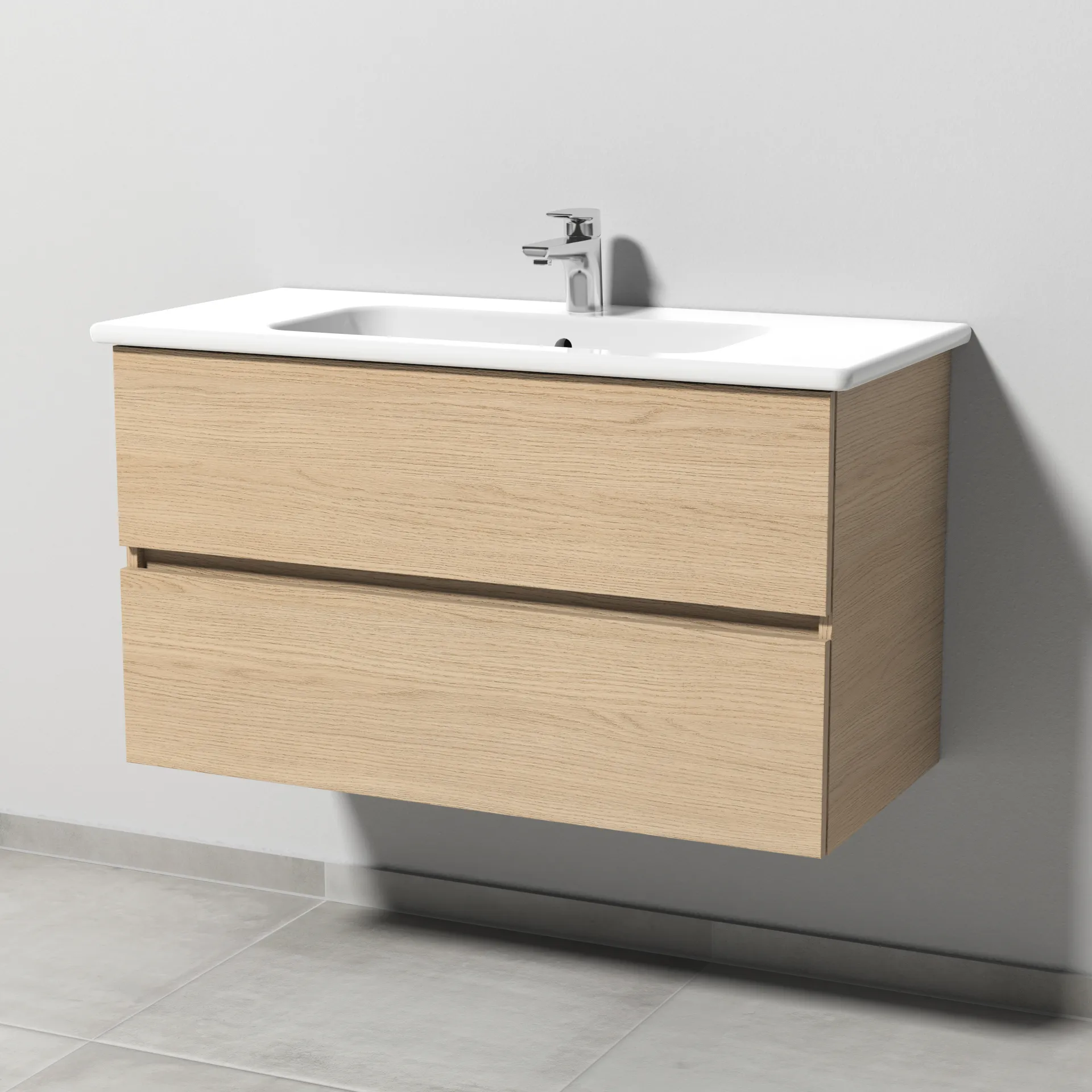 Sanipa Keramik-Waschtisch-Waschtischunterschrank mit Waschtischunterschrank „Solo One“ 950 × 555 × 450 mm in Eiche Nordic