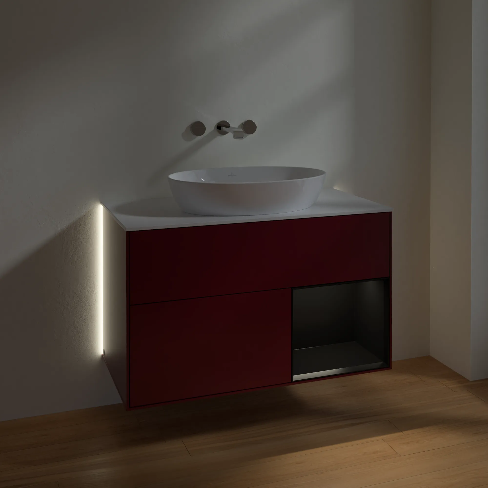 Villeroy & Boch Waschtischunterschrank „Finion“ für Schrankwaschtisch 1000 × 603 × 501 mm Peony Matt Lacquer, für Becken mittig, ohne Hahnlochbohrung