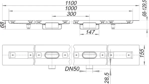 Duschrinne CeraLine Nano F Duo 1000 mm, DN 50