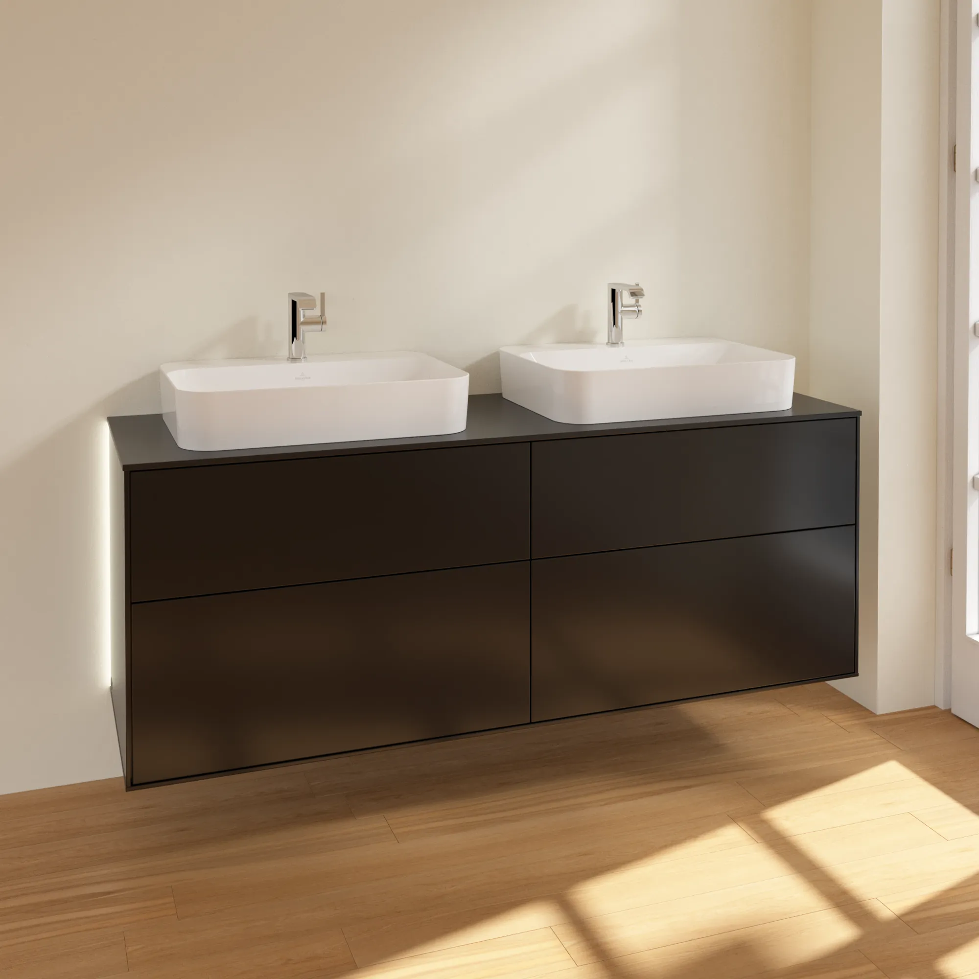 Villeroy & Boch Waschtischunterschrank „Finion“ für Schrankwaschtisch 1600 × 603 × 501 mm Black Matt Lacquer, für links und rechts