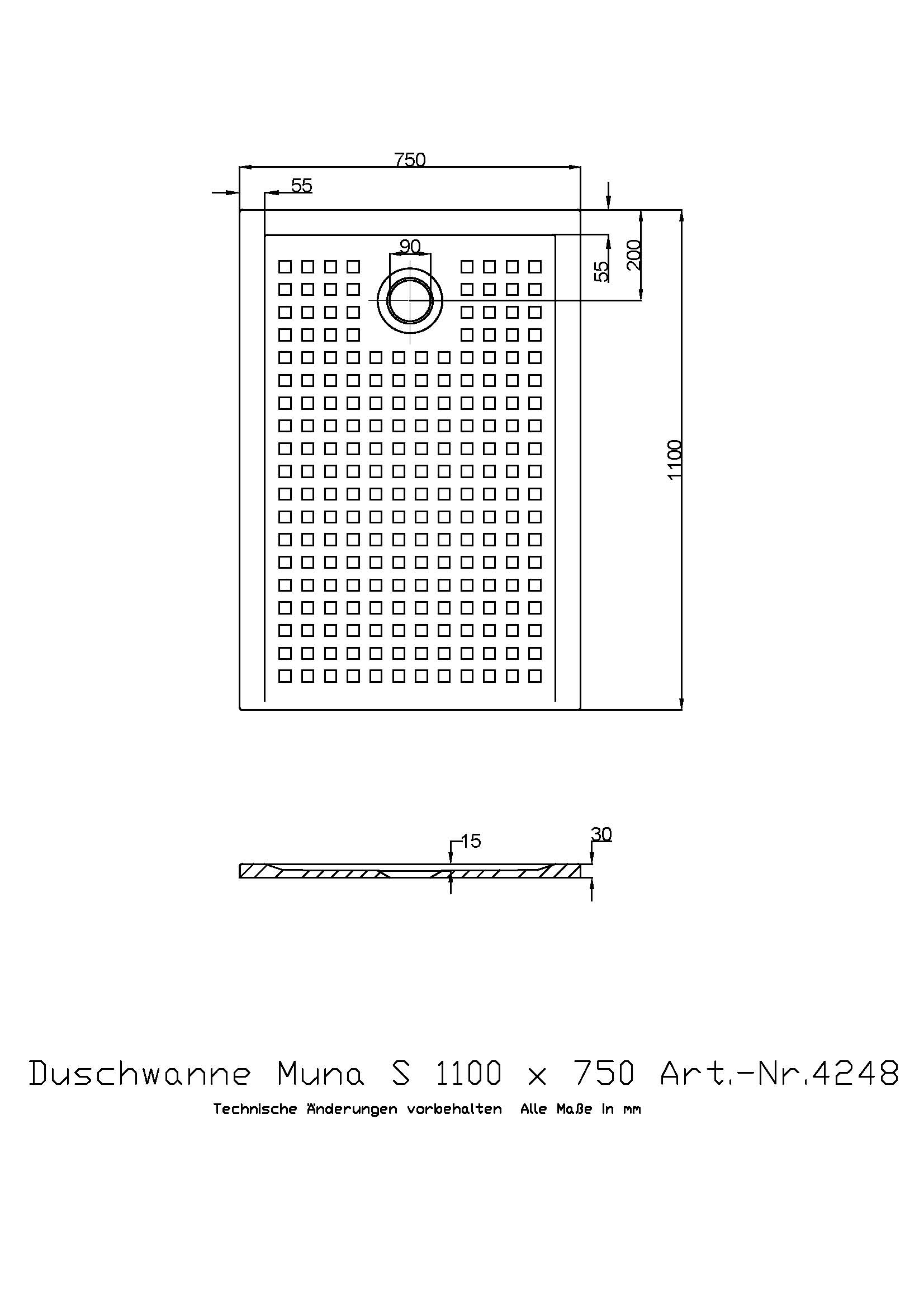 Duschwanne „Muna S“ Rechteck 110 × 75 cm in Weiß