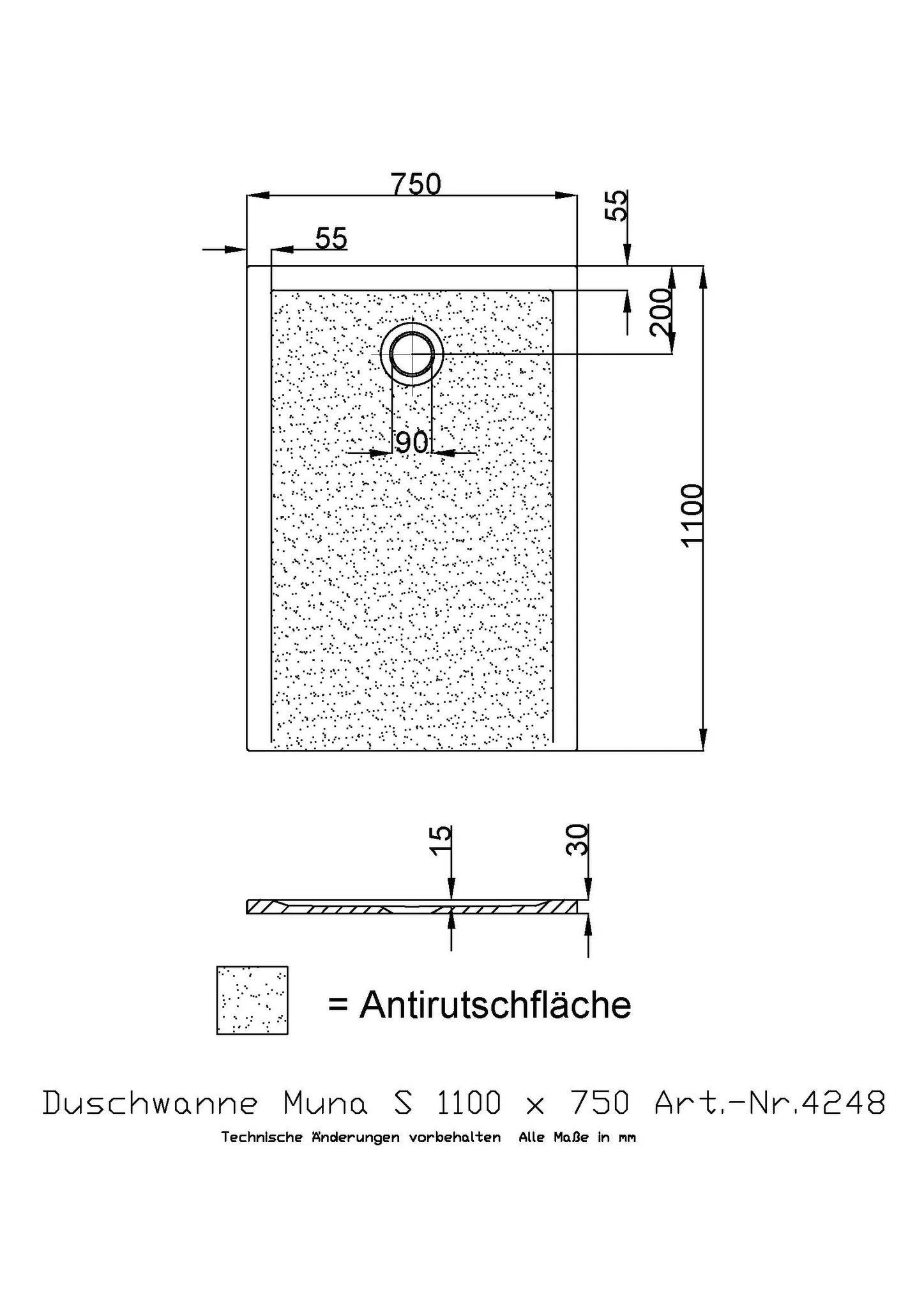 Hoesch Muna S Duschwanne Mineralguss Solique, 1100x750x30, Weiß Hoesch Muna S Duschwanne Mineralguss Solique, 1100x750x30, Weiß