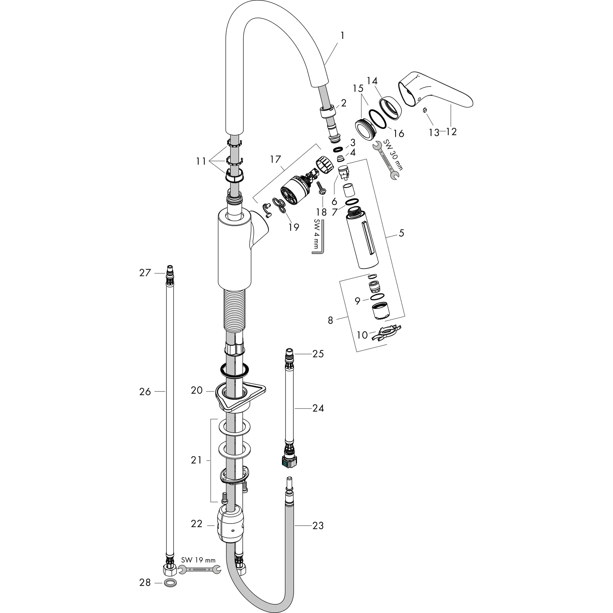 Spültischmischer 240 Focus M41 Ausziehbrause 2jet chrom