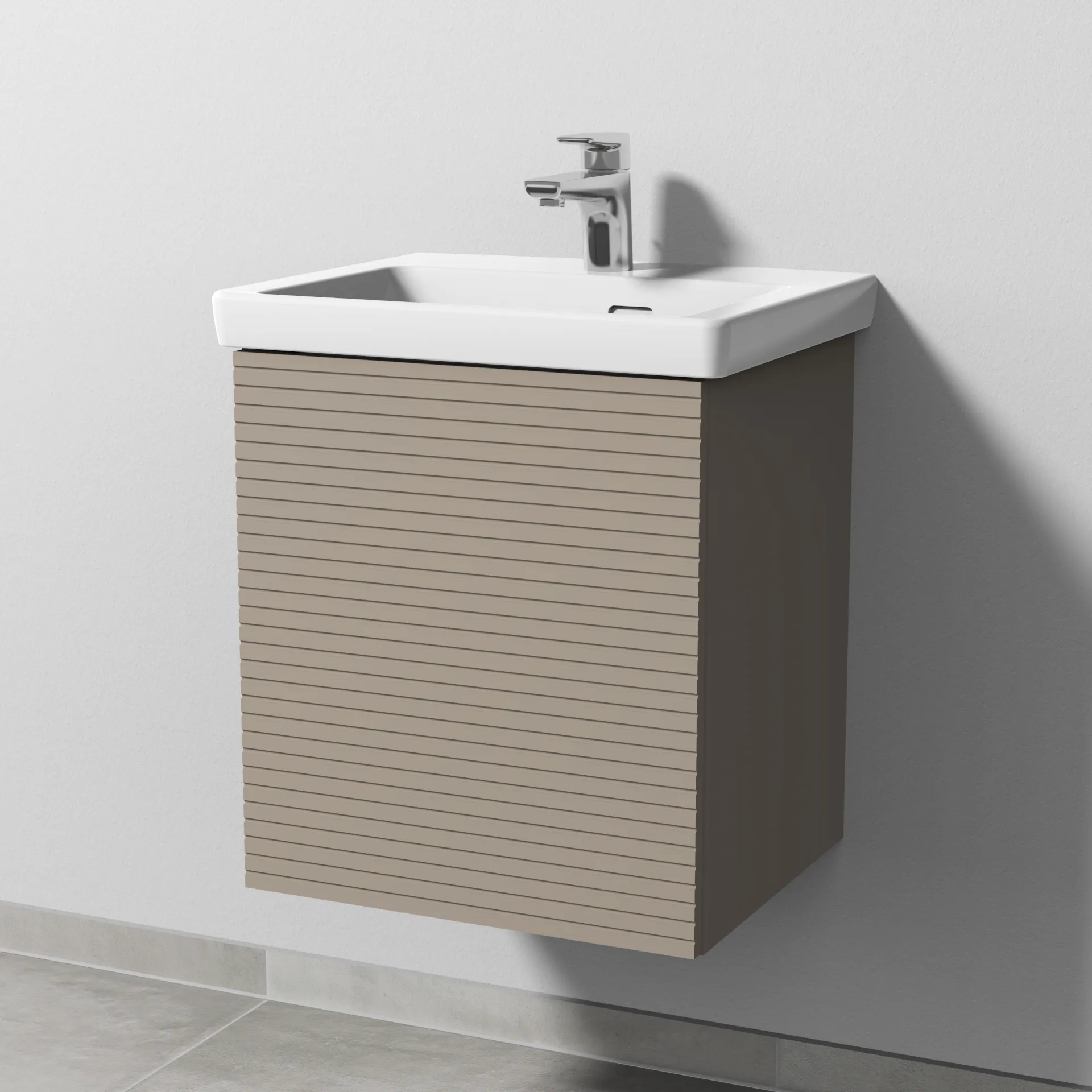 Sanipa Waschtischunterschrank „3way“ Struktur 457 × 517 × 391 mm in Sandgrau (matt), Anschlag rechts Sanipa Waschtischunterschrank „3way“ Struktur 457 × 517 × 391 mm in Sandgrau (matt), Anschlag rechts